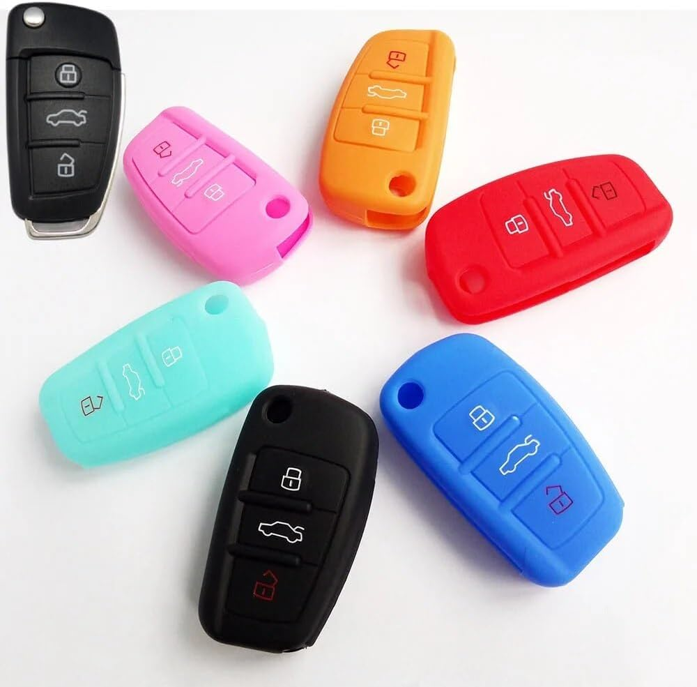 Yurefax Silicone Car Key Cover Fold Flip Remote Keychain Case Fob, for , A1 A3 A4 A5 A6 A7 A8 R8 Tt S5 S6 S7 S8 Sq5 Q5 Q7 Rs5 Car Rubber Key Case Cover(Black) image number 2
