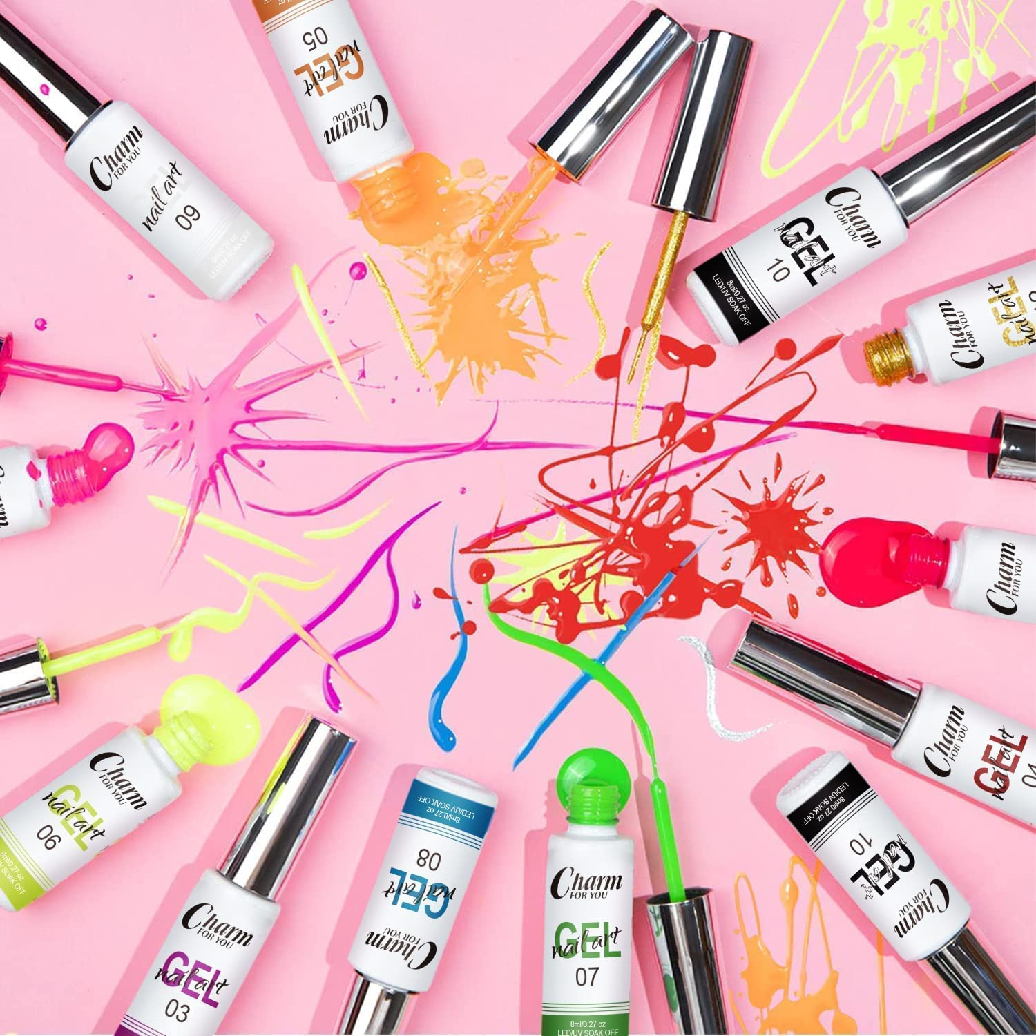 VERONNI Gel Liner Nail Art Gel Nail Polish Painted Set，12 Color Black Pink White Gel Polish Painting Liner Gel Nail Art Painting Gel Pen Soak off Manicure Salon DIY at Home image number 3