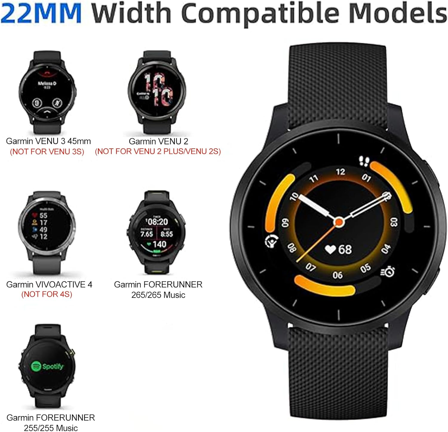 (3 Pack)T Tersely Compatible for Garmin Venu 4 45Mm/3/Forerunner 265 /Vivoactive 4 45Mm / Forerunner 255 /Forerunner 255 Music/ Venu 2, 22Mm Silicone Straps Sport Watch Band Quick Release Strap for Garmin Smartwatch image number 6