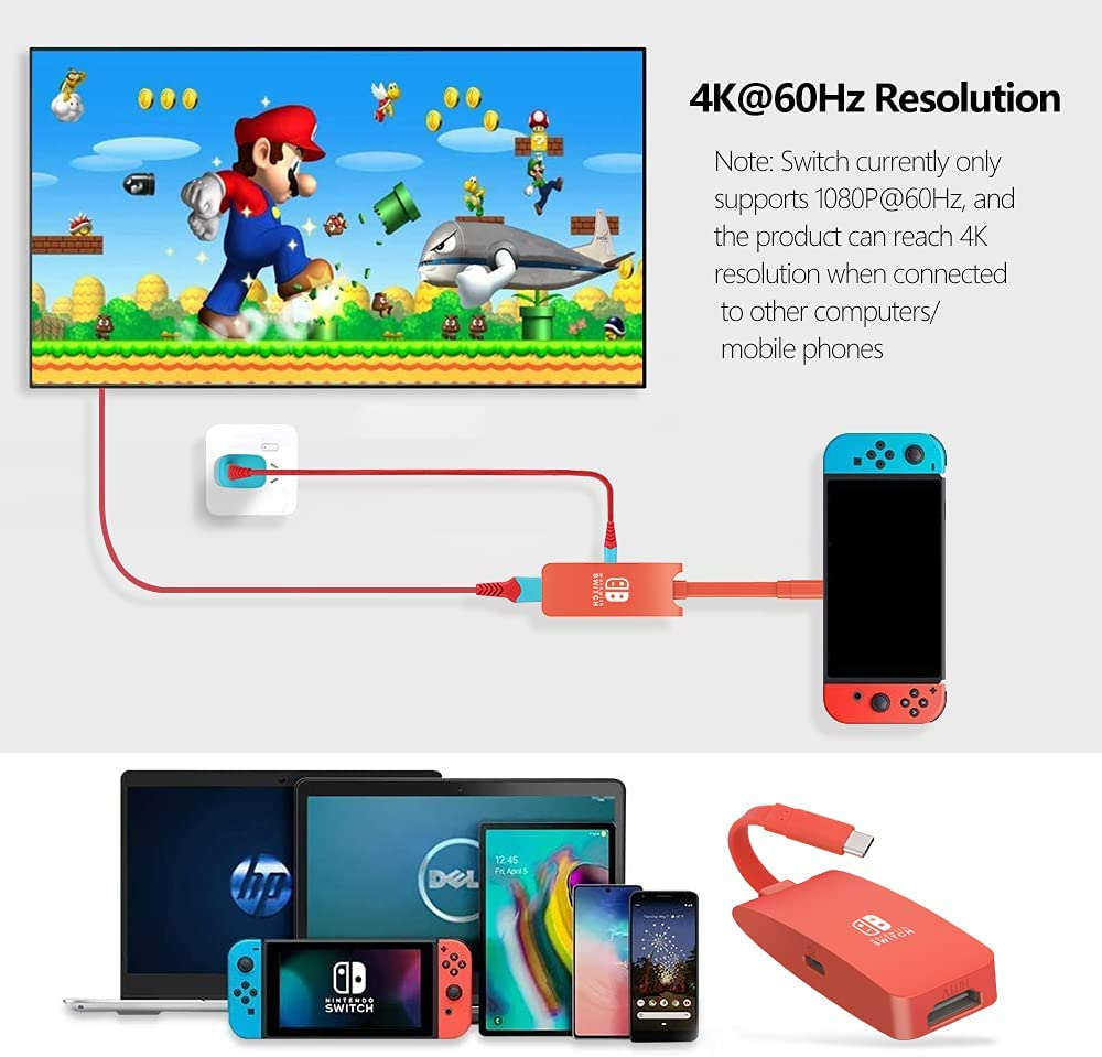 GOPALA Switch Dock, 4K@60Hz HDMI Switch Docking Station Portable TV Dock for Nintendo Switch Charging Dok, Type C to HDMI TV Adapter for Nintendo Switch Macbook Pro Air Sam-Sung Dex-Red image number 2