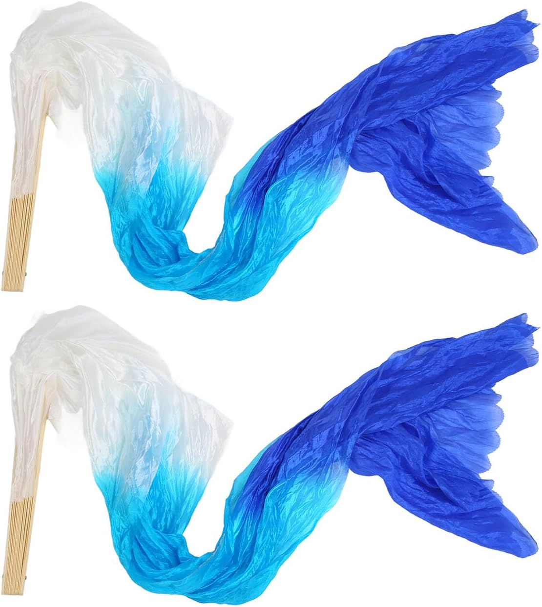 Silk Belly Dance Fan, 2Pcs 1.5M Artificial Silk Belly Dance Bamboo Fan Veils National Dance Artificial Silk Veil Fans Long Folding Imitated Silk Fans for Dancing Performances image number 1