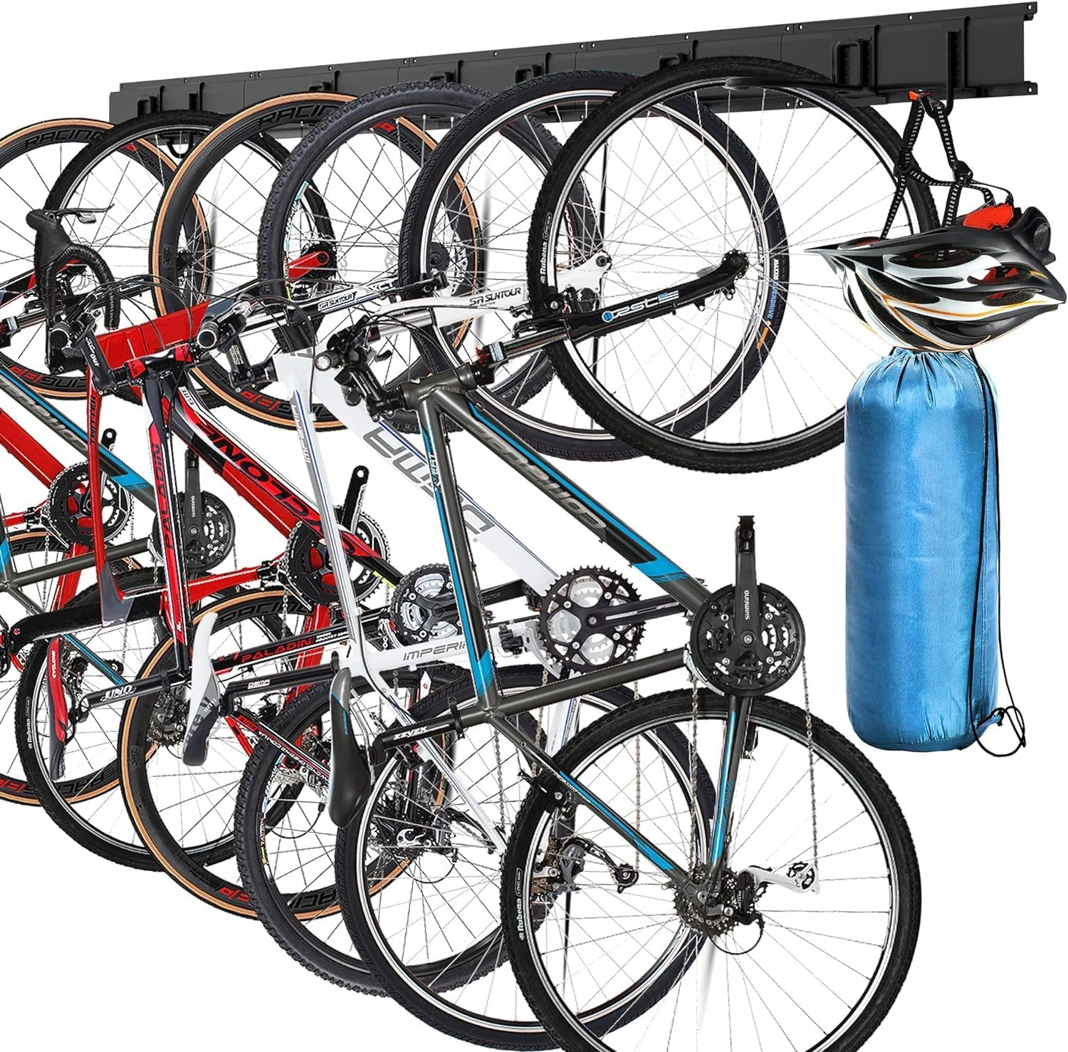 Bike Storage Rack, 6 Bike Racks & 5 Hooks for Garage, Wall Mount Vertical Bicycles Hanger for Home Space Saving, up to 600Lbs, 64-Inch image number 1