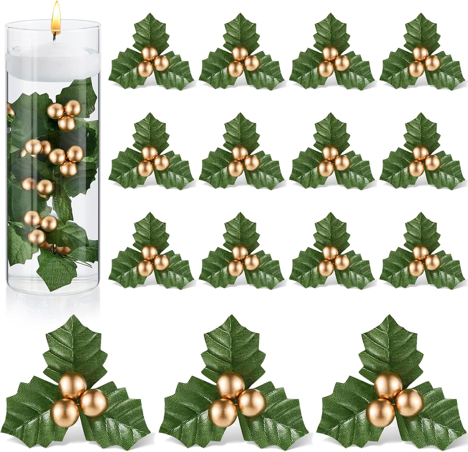 50 Pieces Christmas Holly Berries for Crafts Faux Berries Flowers and Holly Leaves Christmas Wreath Fillers for Vase Fillers Floating Candle Table Centerpiece(Red)