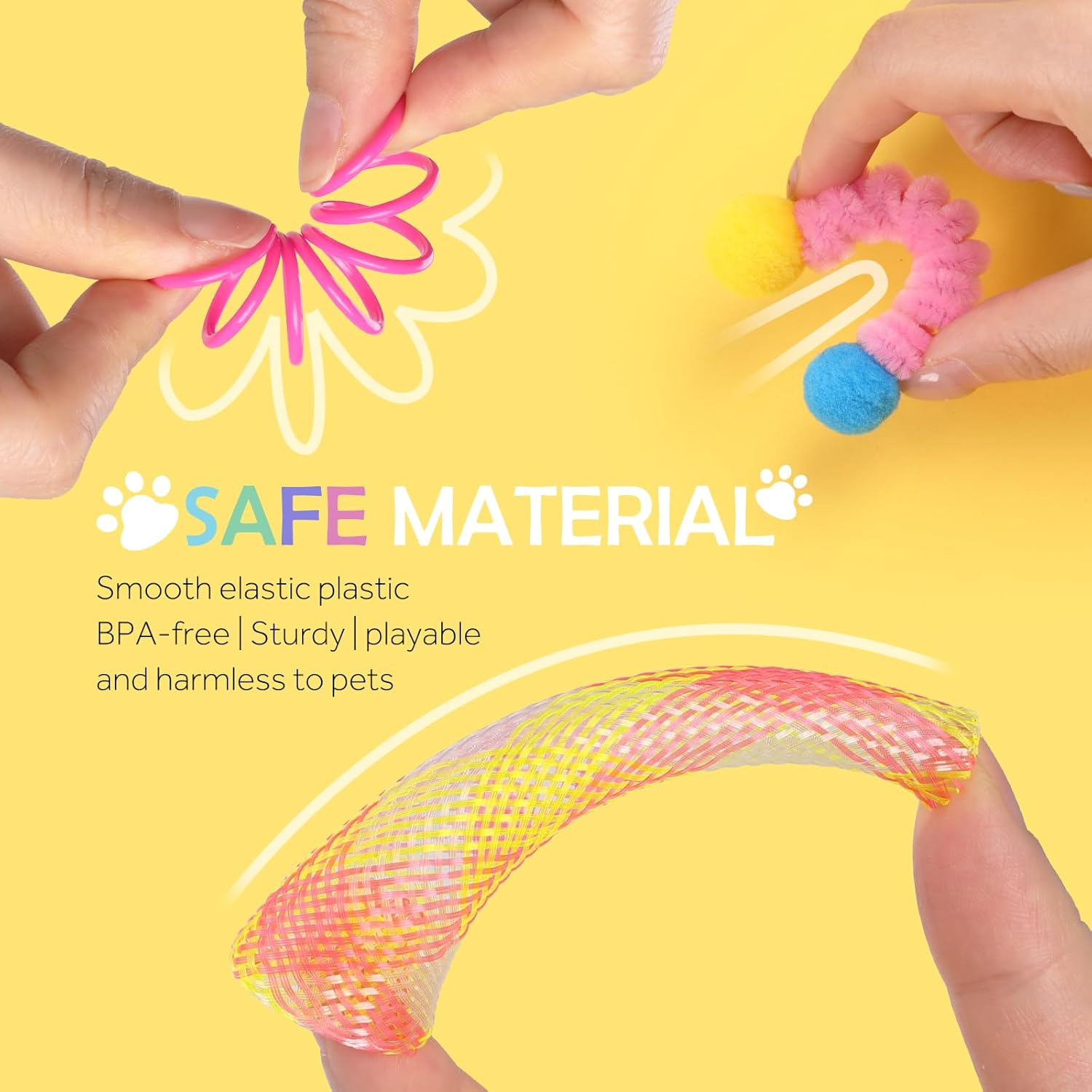 42Pcs Cat Spring Toys，Geeric 20 Short Springs+12 Plush Toy+10 Elastic Hose Tube Colorful Folding Bouncing Mesh Pet Spring Tube Kitten Toy Portable Interactive Cats Toys to Swat, Bite, Hunt In/Outdoor