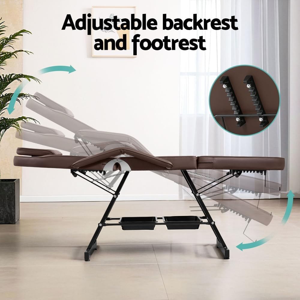 Zenses Massage Table Adjustable Salon Chair Waxing Bed Therapy 3-Fold Brown