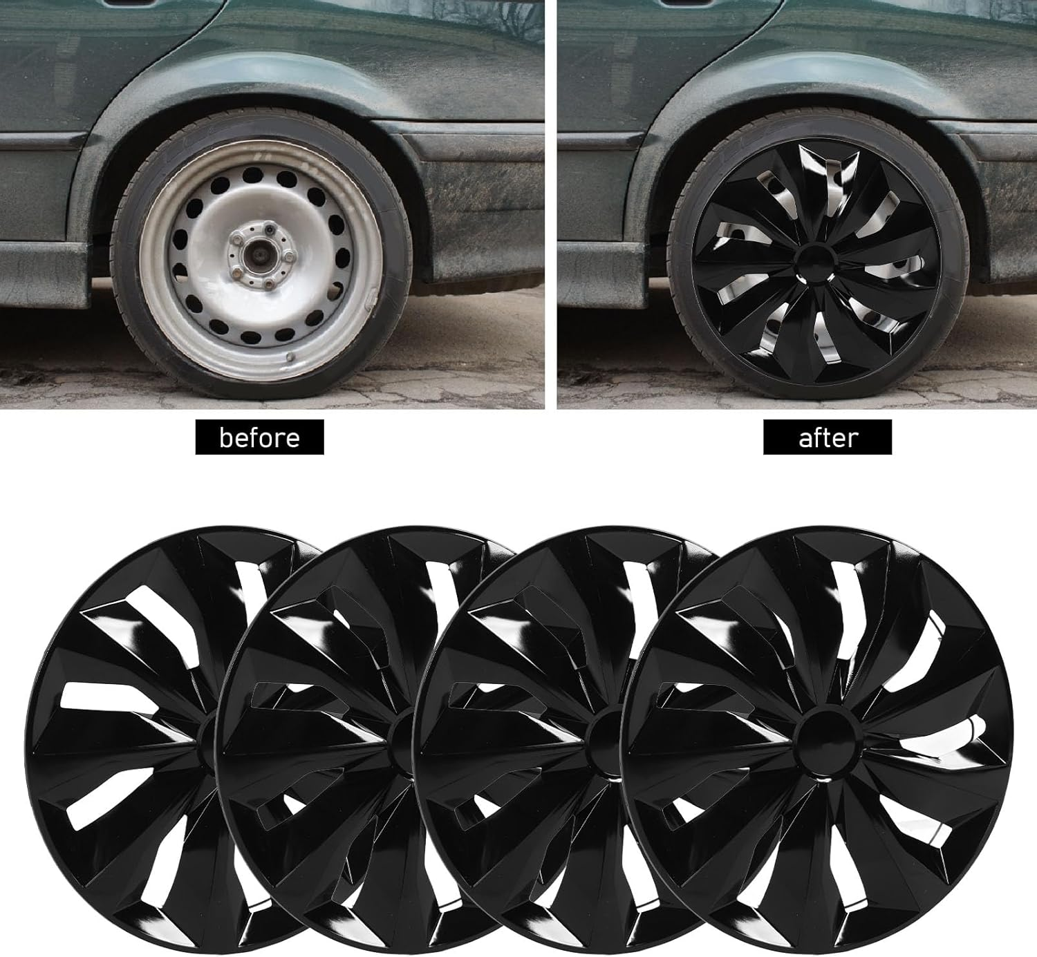 4Pcs Hub Cover 17 Inch Black Hubcap, Easy Installation, Wheel Protective, Fitness, Snap on Hub Caps For, Astra, Megane,308 image number 3