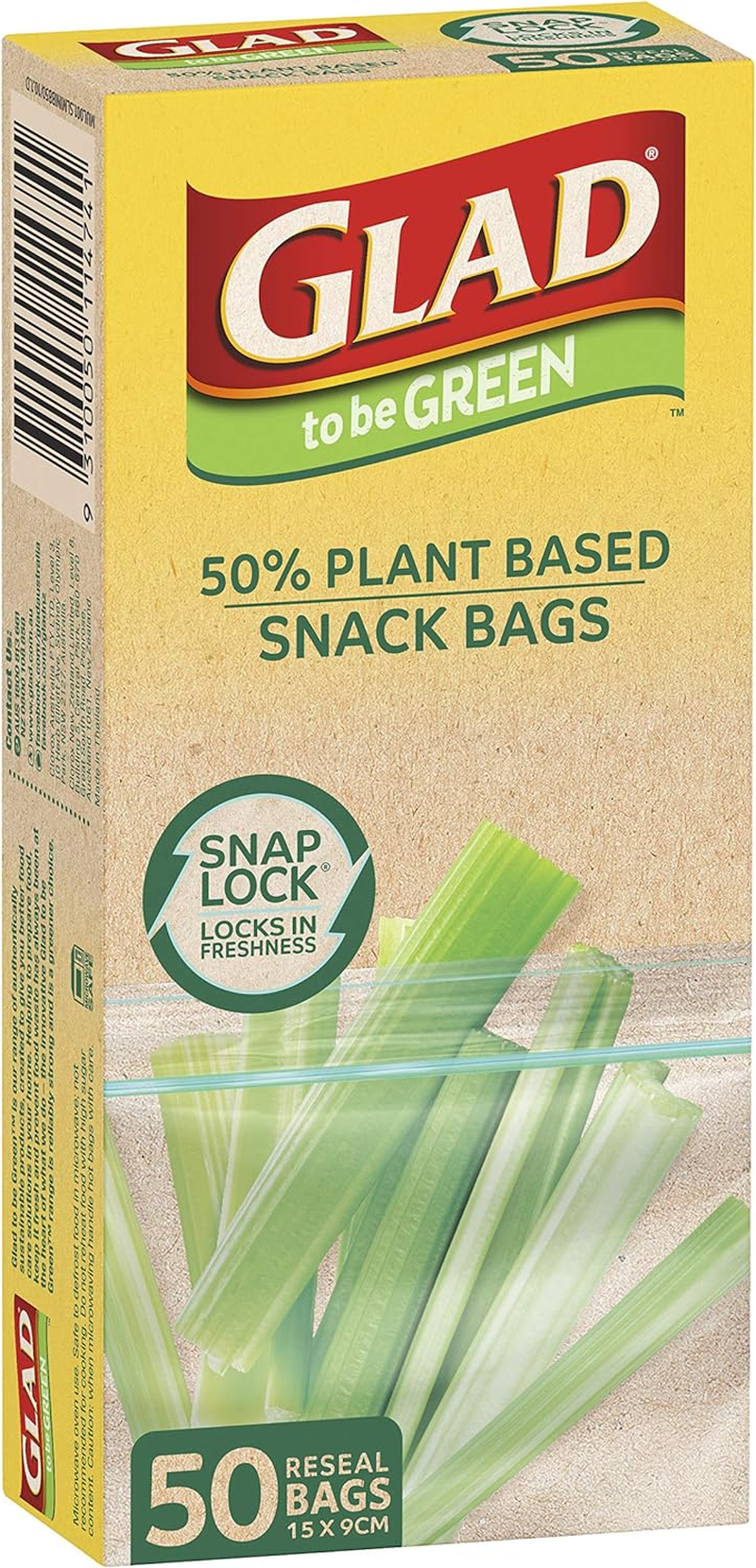 Glad to Be Green 50% Plant Based Snack Bags, 15Cm X 9Cm Resealable Bags to Keep Food Fresh, 50 Count image number 4
