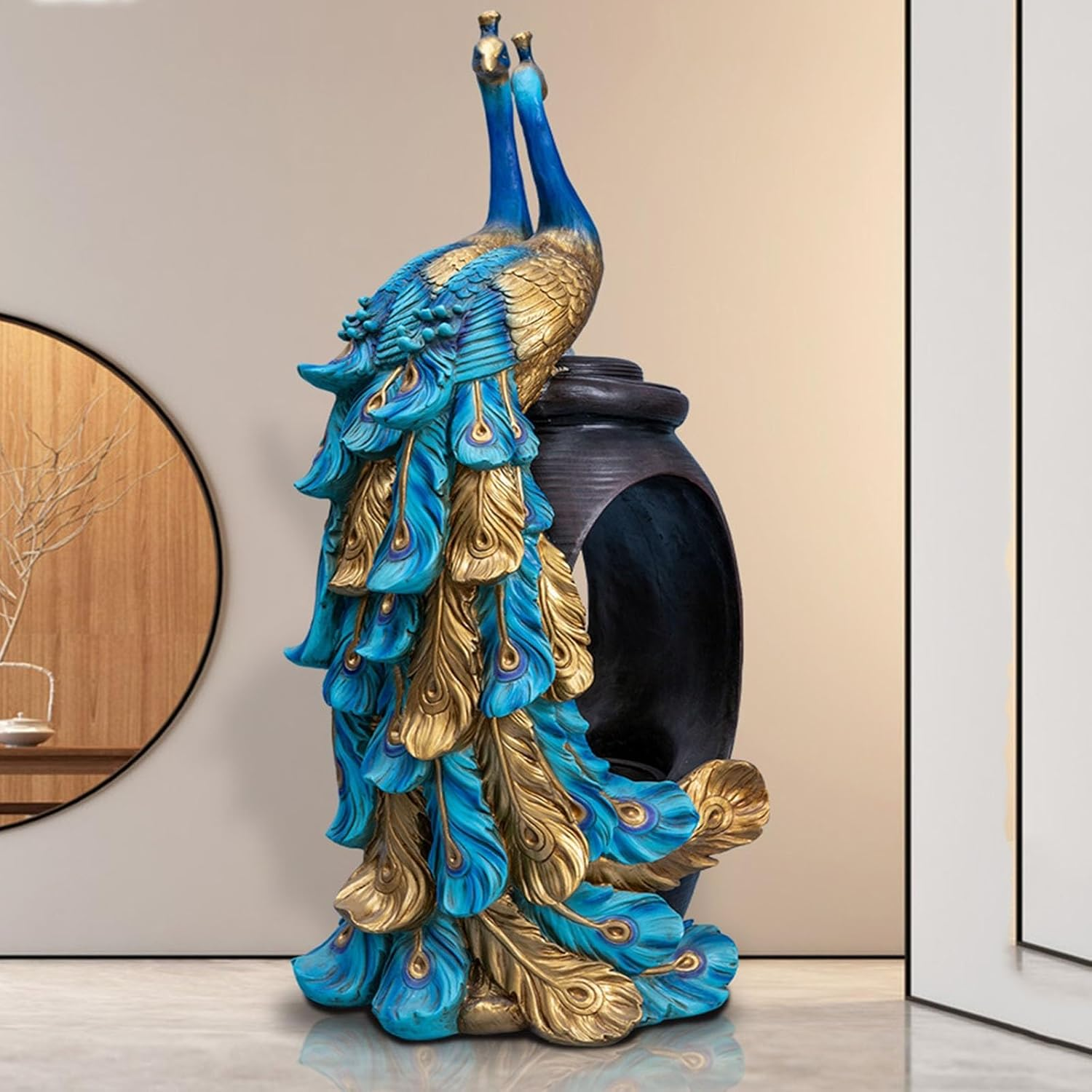 Outdoor Fountain Indoor Water Fountain, Relaxing Sounds for Stress Relief,Peacock Waterfall for Office Home D&eacute;cor(Large)