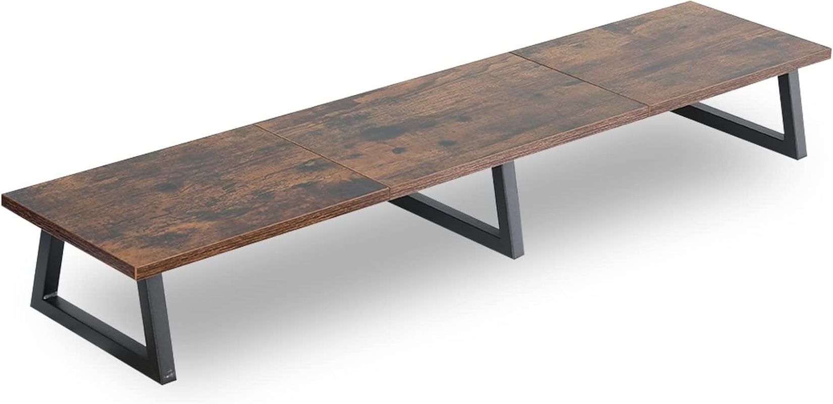 TEAMIX White Dual Monitor Riser for 2 Monitors-42Inch, Wood Desktop Dual Stand with Metal Legs, Long Screen/Pc/Laptop Storage,Computer Shelf TV Holder Home Office (White)