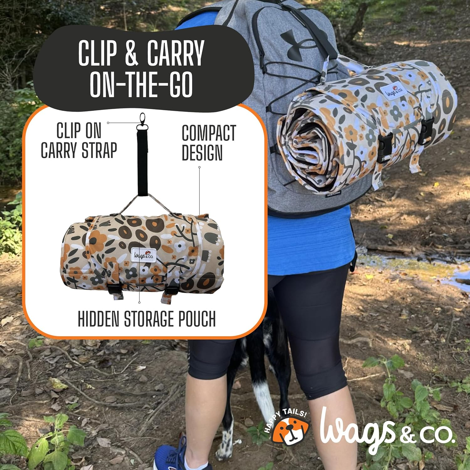 Canine COOSH - Outdoor Folding Dog Travel Mat - 70 X 100Cm. Durable, Easy-To-Clean, Portable Dog Bed for Beach, Bush, Camping, Travel, with Clip-On Carry Strap. (Florals of Australia) image number 2