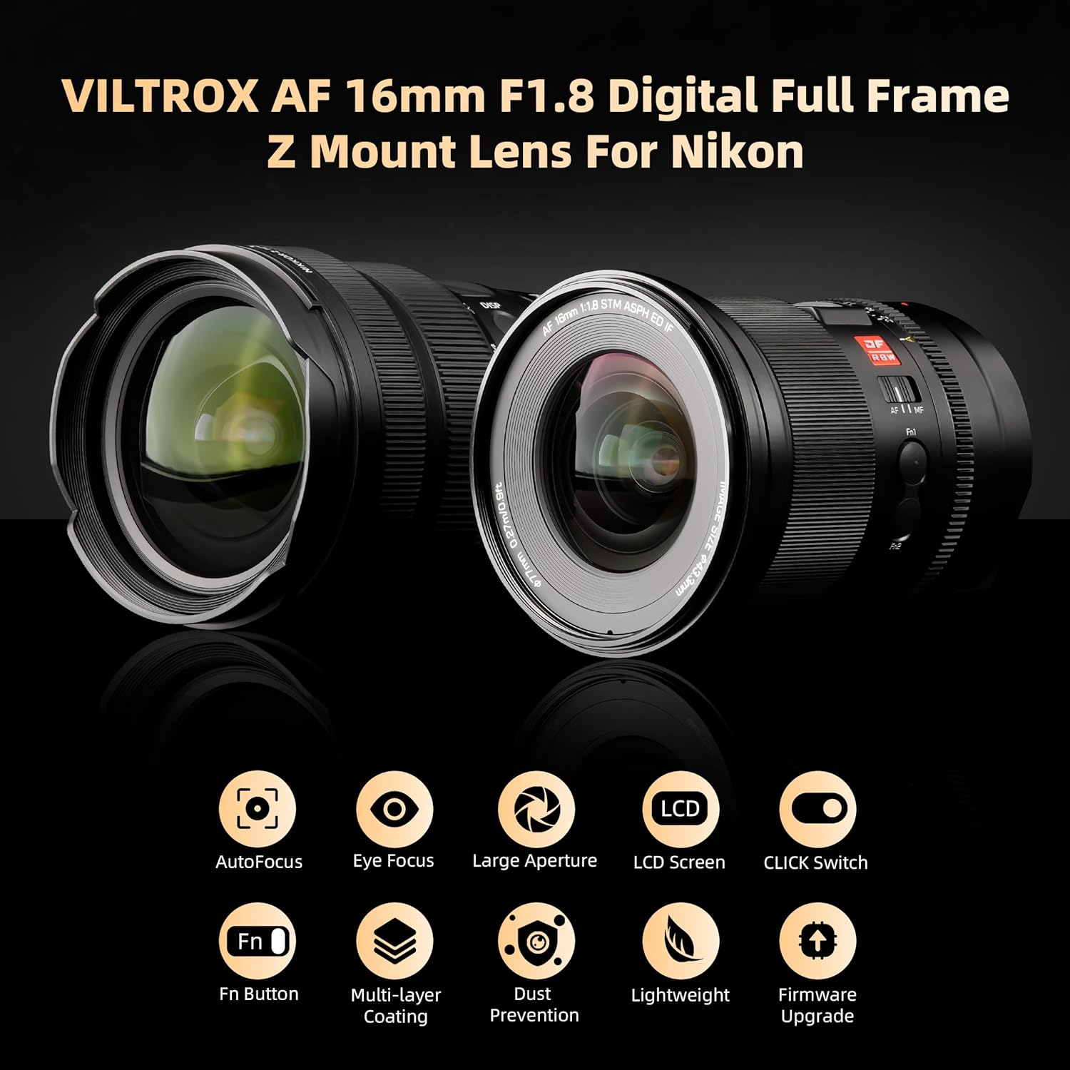Viltrox AF 16Mm F1.8 Z, Pro Level, Wide Angle, Autofocus, Digital Full Frame DF Camera Lens, with LCD Screen Customizable Button AF/MF Switch for Nikon Z Mount Camera Zfc Z50 Z5 Z6 Z7 Z8 Z9 Z7 Mark II image number 2