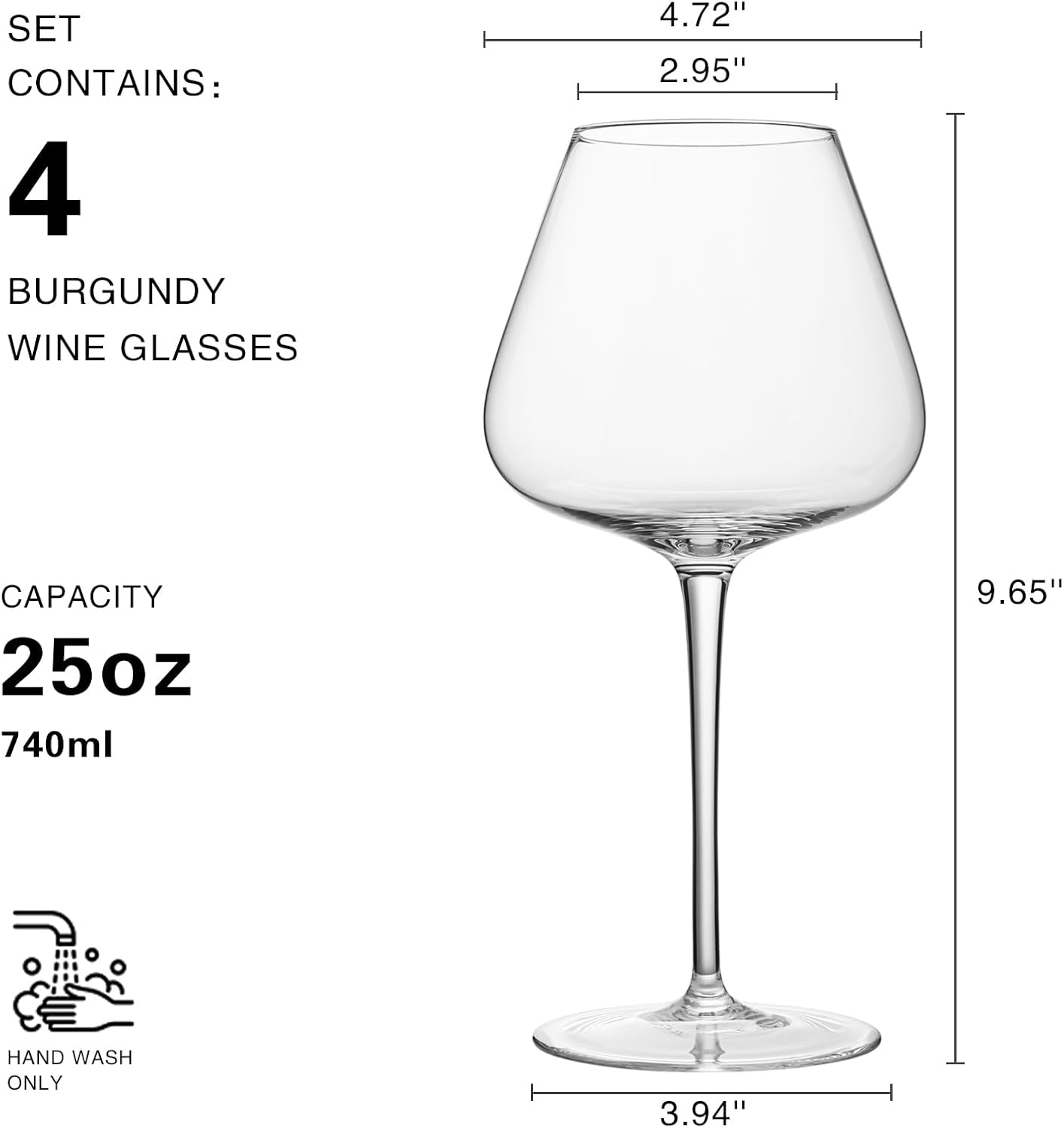 WOTOR Red Wine Glasses Set of 4, 25 Oz Large Burgundy Wine Glasses with Long Stem, Hand Blown Crystal Wine Glasses - Light, Ultra-Thin, Gift Packaging for Wedding, Anniversary (Clear) image number 4