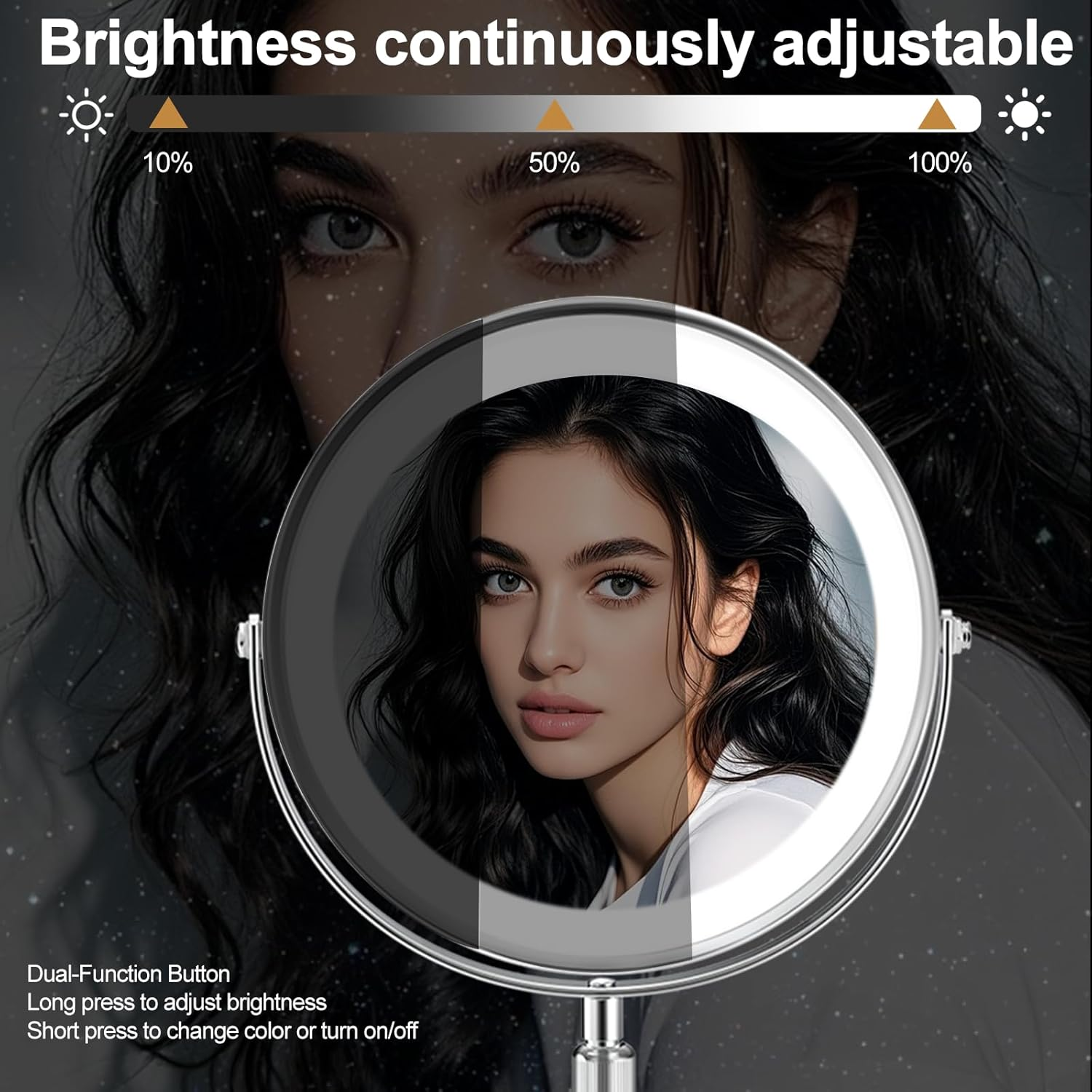 SURFOU 8 Inch Cosmetic Mirror with Lighting, 10X/1X Magnifying Mirror Double-Sided - 360&deg; Rotating & Removable Table Mirror for Makeup, Shaving, Bathroom and Travel image number 1