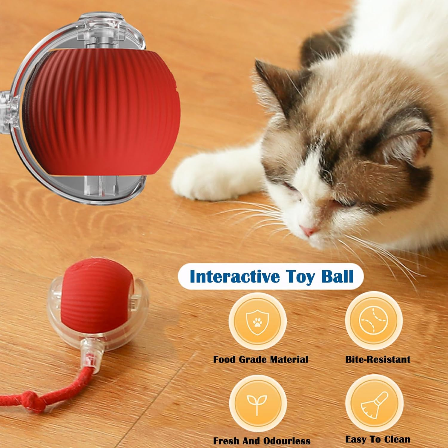 Interactive Pet Ball Toy,Automatic Rolling for Indoor Cat Ball,Rechargeable Silicone Premium Self Rotating Ball for Cats Dogs,Green - Red image number 1