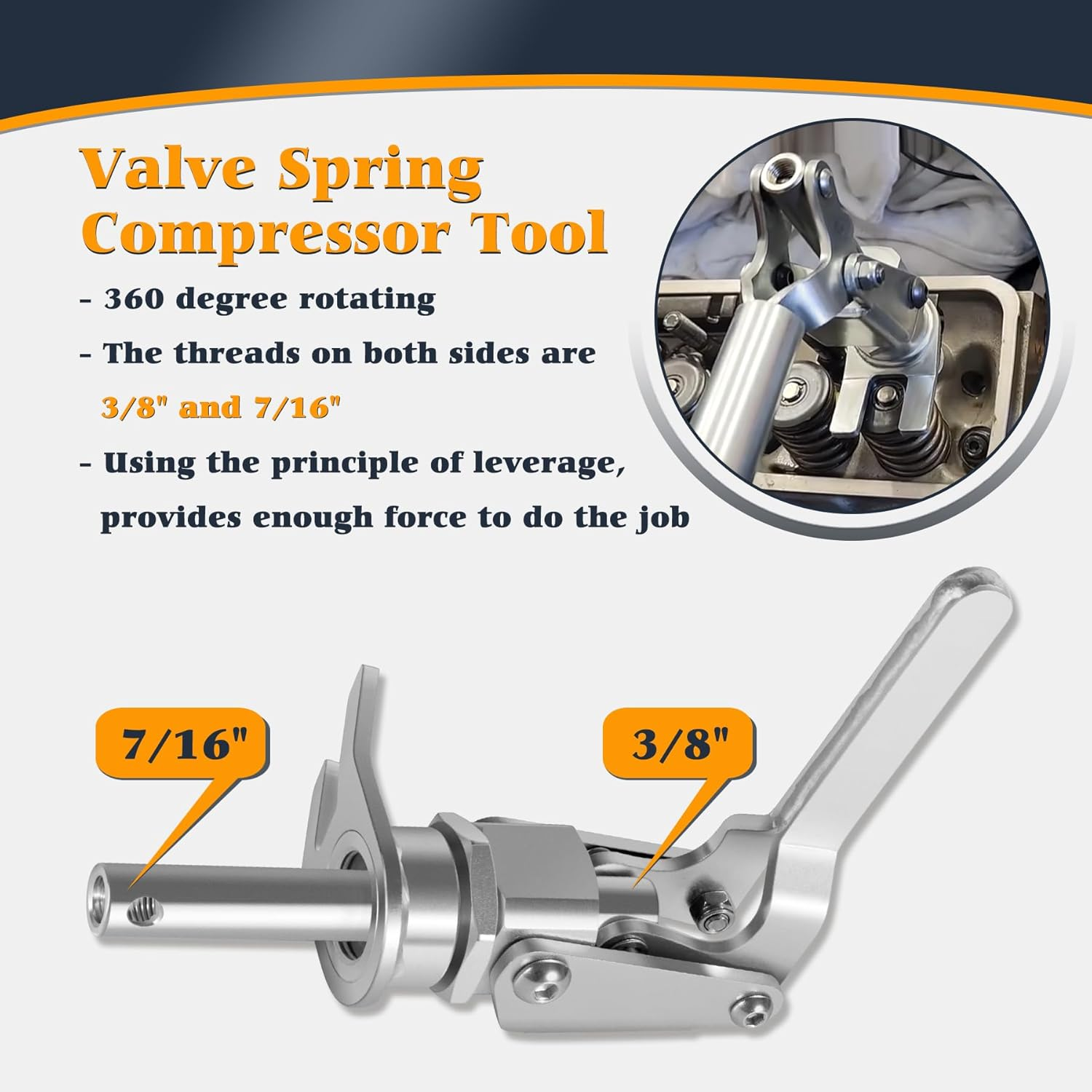 66784 Stud Mount Valve Spring Compressor Tool Valve Spring Removal Installer Tool Compatible with All 3/8 & 7/16 Inch Rocker Studs image number 2