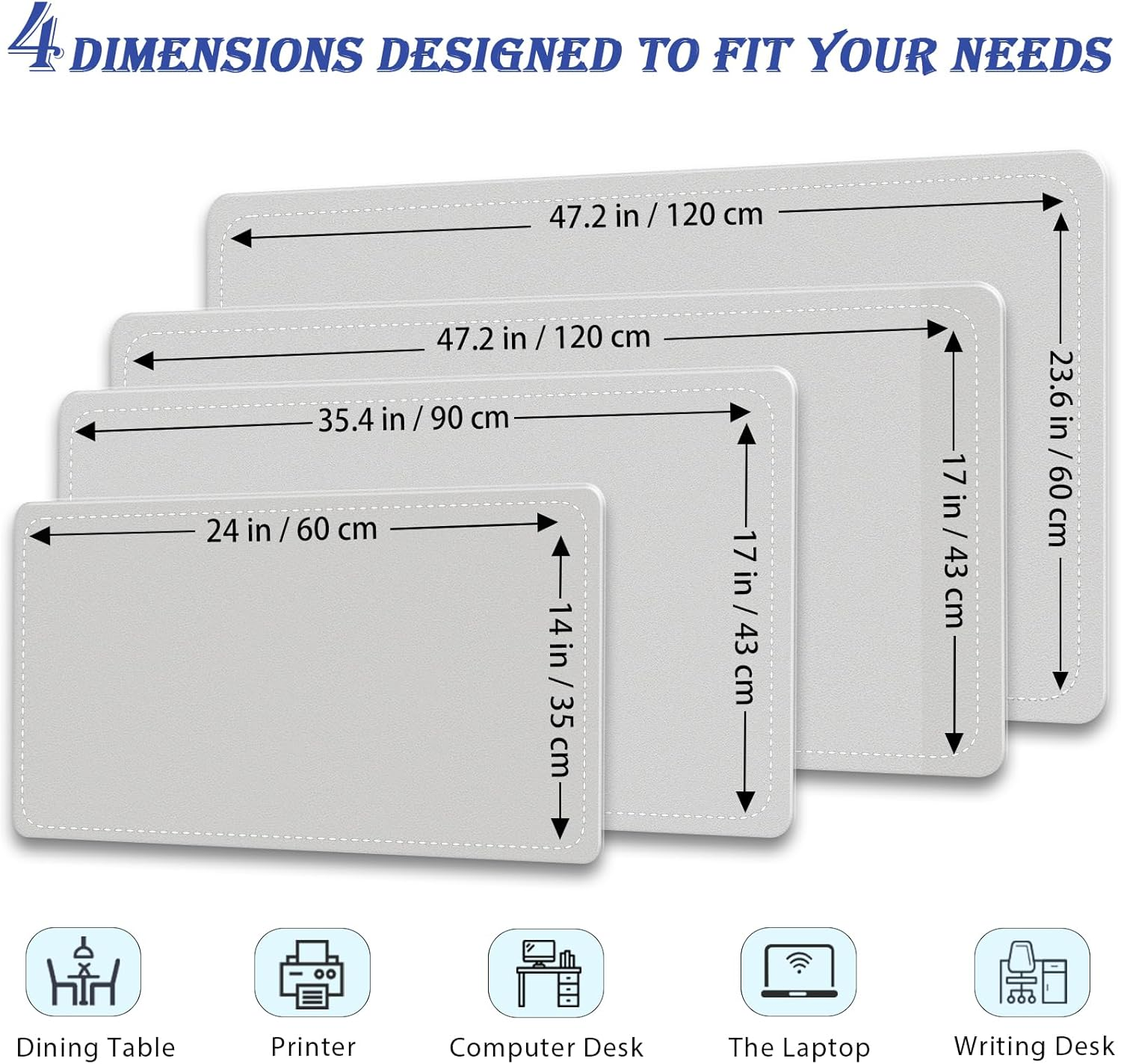PU Leather Desk Pad Protector, Non-Slip Large Mouse Pad, Waterproof Computer Mat, Office Desk Pad for Keyboard Mouse, Writing Mat (Gray) - 35.4" X 17"