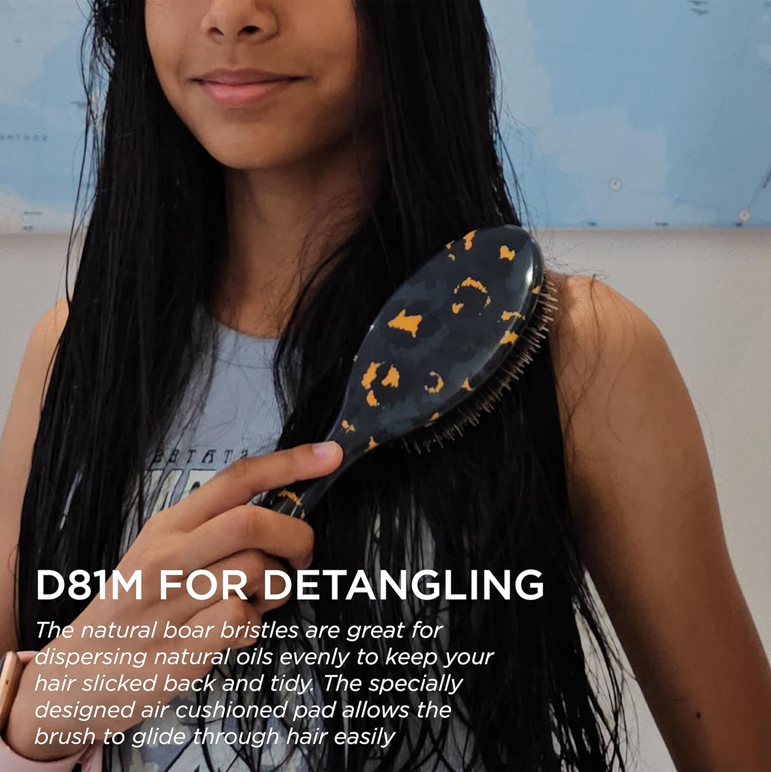 Denman Style & Shine Smoother Hairbrush (Medium) with Soft Nylon Quill Boar Bristles - for Smoothing, Detangling, Straightening &ndash; (Wildcat) D81M image number 3