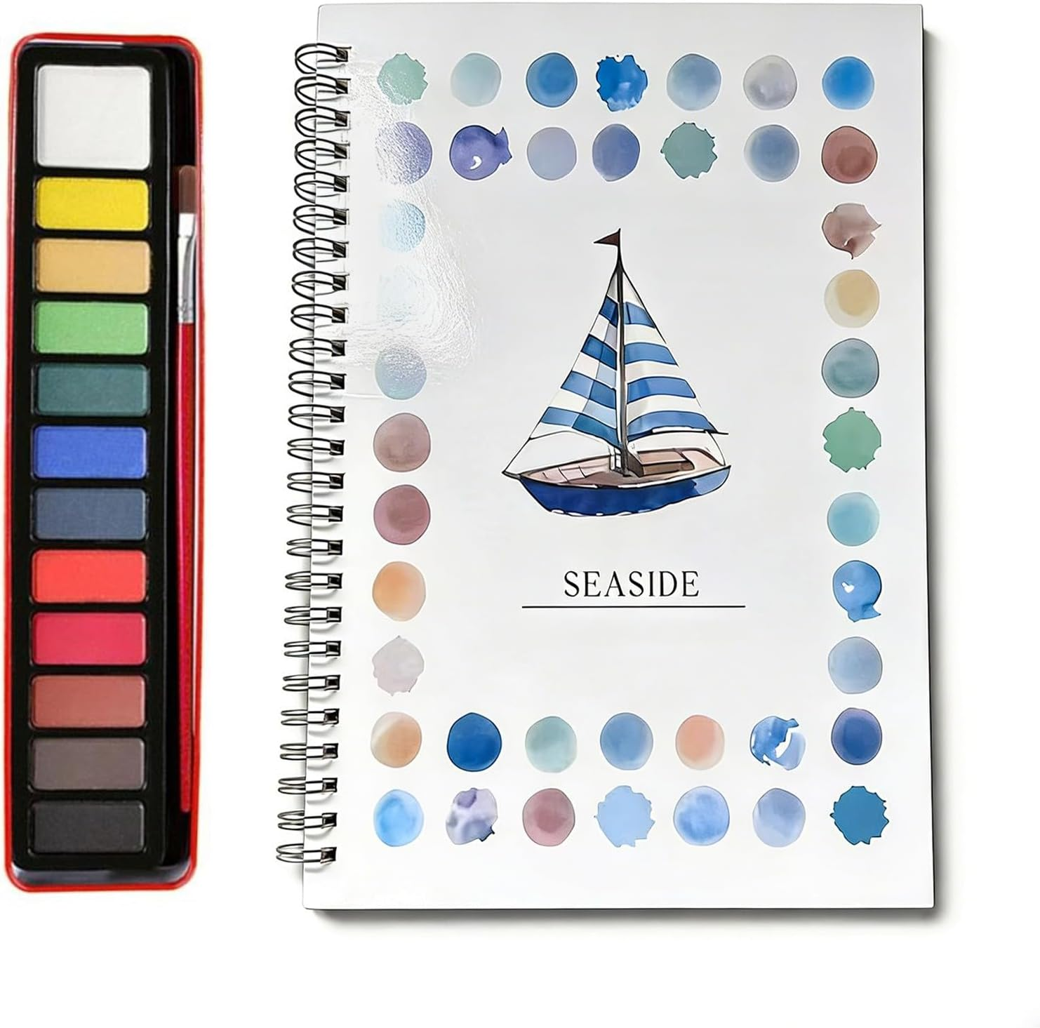 Water Colour Workbook for Adults&Beginners with 12-Color Paint Set and Brush - Premium Water Colour Painting Paper, Art Supplies Kit, Ideal Gift（Bouquets） - Seaside