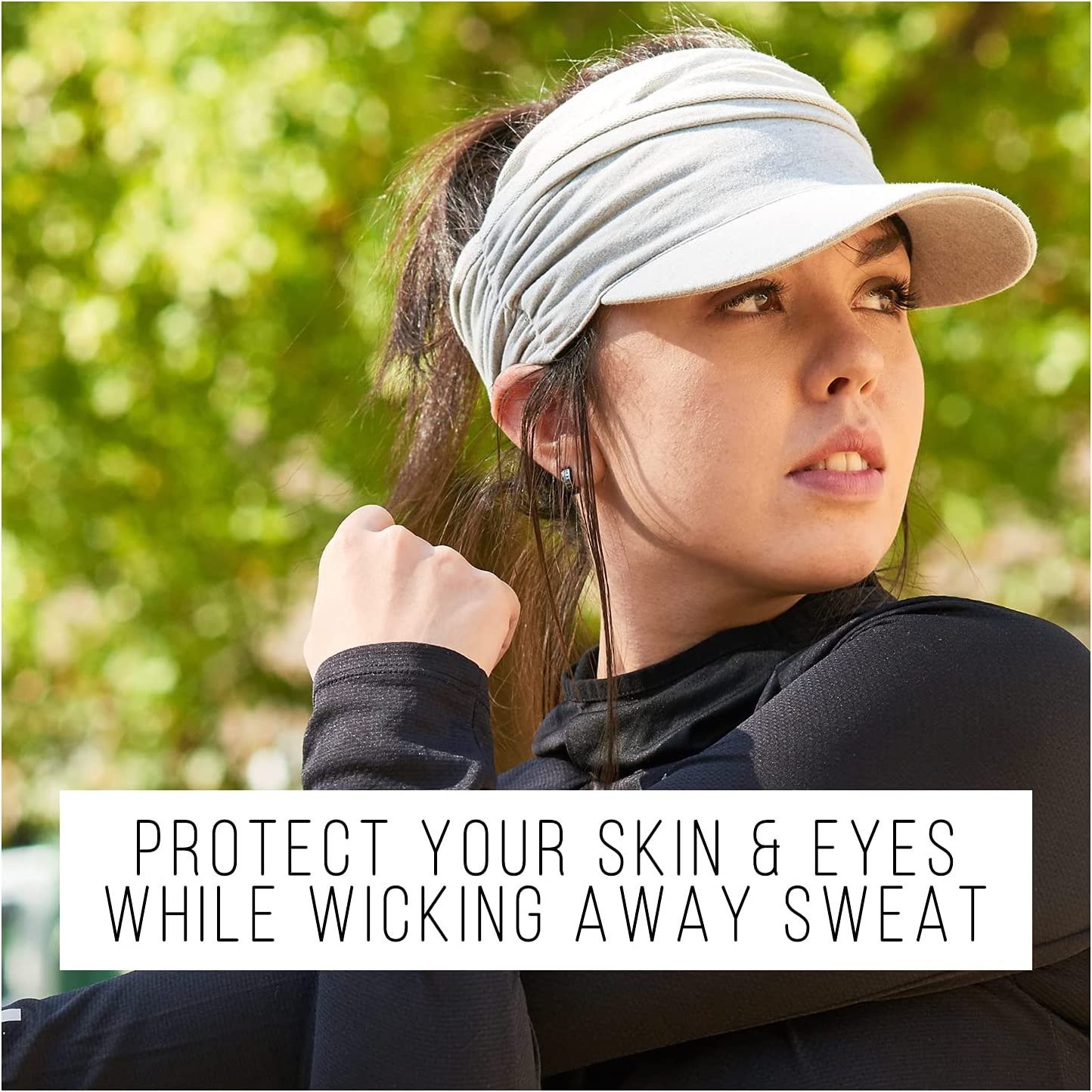 CHARM Sports Sun Visor Hat - Mens Running Visor Womens Ponytail Tennis Cap SPF - Dark Grey image number 6