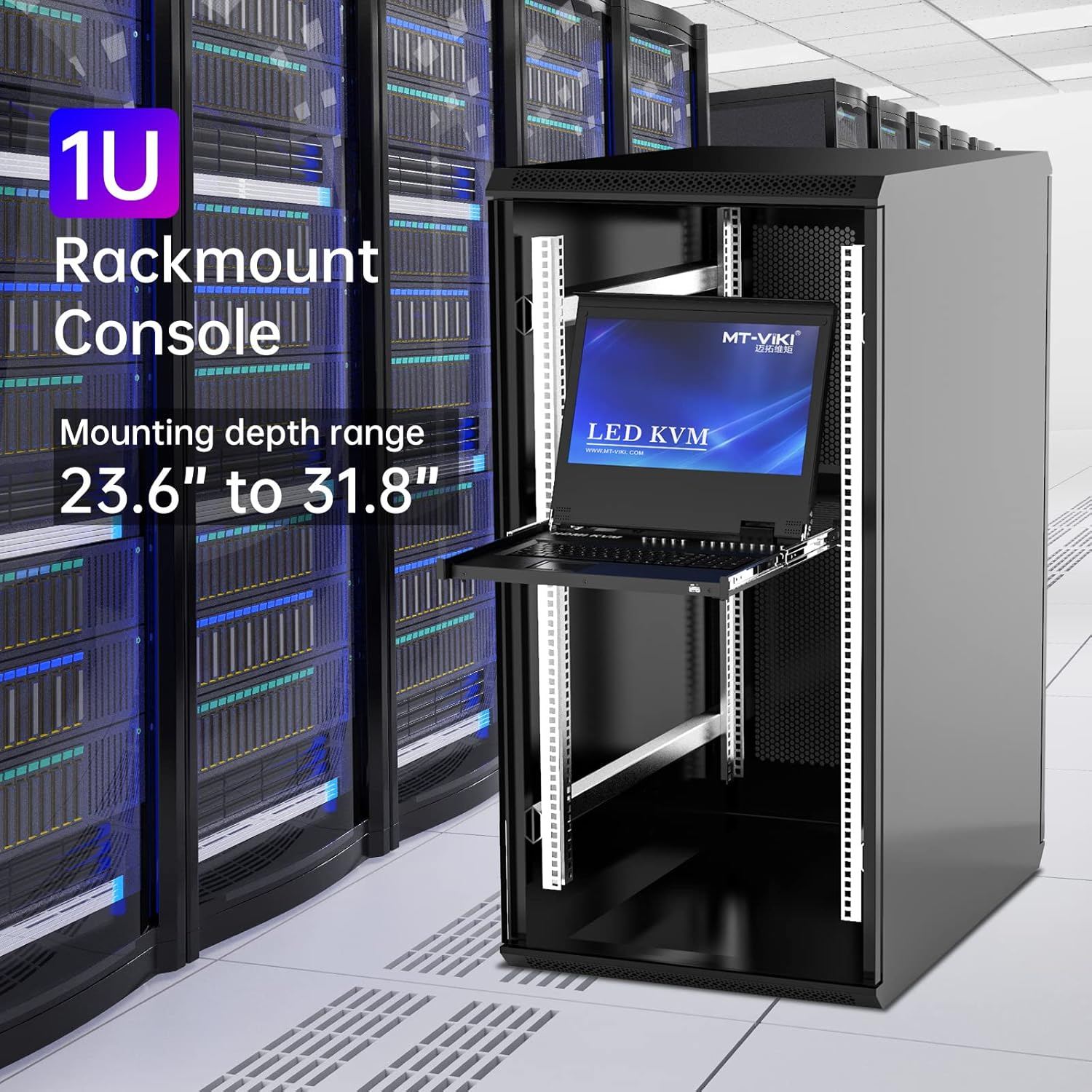 MT-VIKI Rack Mount KVM HDMI with 17.3'' LCD Monitor, 1080P Support Osd/Hotkey, Included 8 KVM Cables+Keyboard + Touchpad, Fit 1U 19'' Rack image number 4