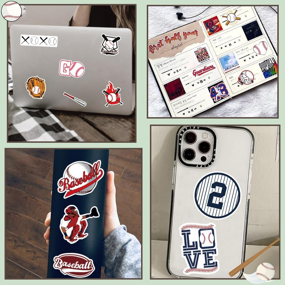 QTL Baseball Stickers for Boys Girls Sports Party Funny Stickers for Water Bottle Laptop Adults Teens Waterproof Vinyl Pack 50Pcs image number 3