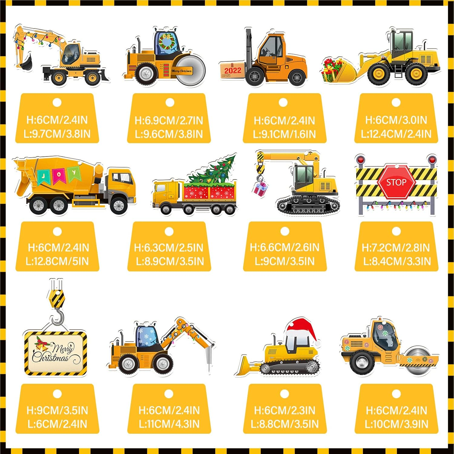 12 Pcs Christmas Construction Truck Vintage Excavator Christmas Ornament Excavator Decorations Wooden Xmas Ornaments Decorative Hanging Ornaments for Tree image number 3