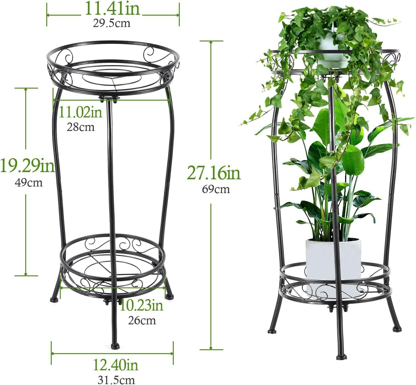 2-Tier Plant Stand, Tall Black Metal Plant Rack for Indoor & Outdoor, Rustproof and Stable Flower Pot Holder, Heavy Duty 69Cm Shelf for Multiple Plants image number 4