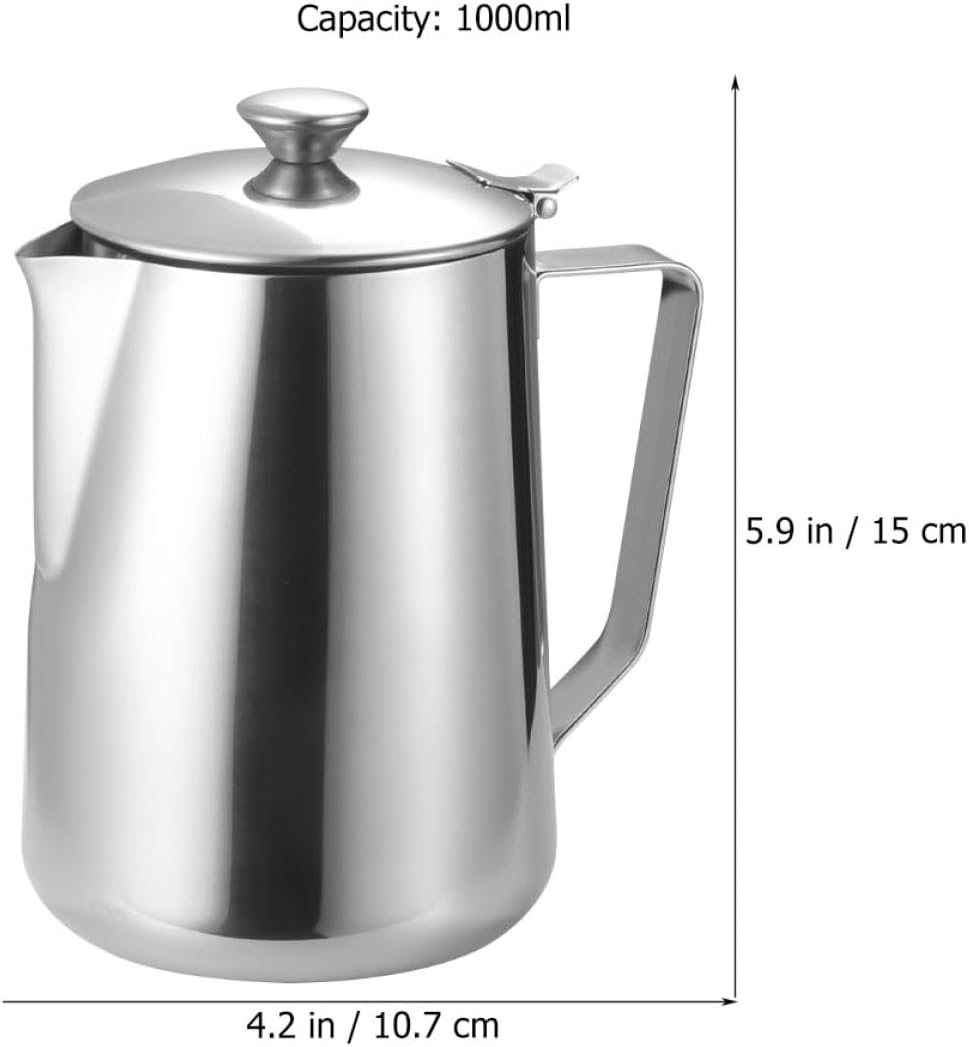BESPORTBLE 1L Stainless Steel Milk Frothing Pitcher Latte Cup with Scale, Metal Espresso Milk Steamer Jug for Induction Cooker Coffee and Tea Brewing image number 3