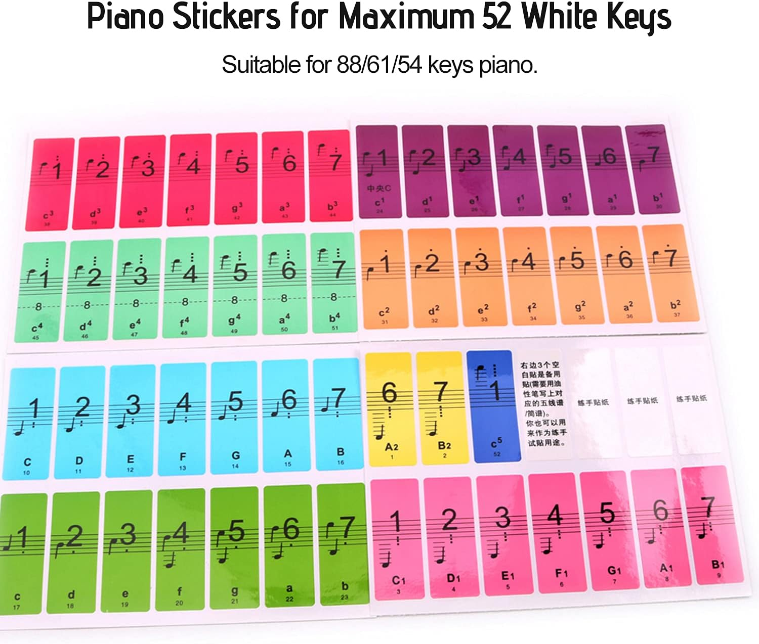 RAYWE Piano Keyboard Keys Stickers for Beginners for 88/61/54 Keys Piano image number 3