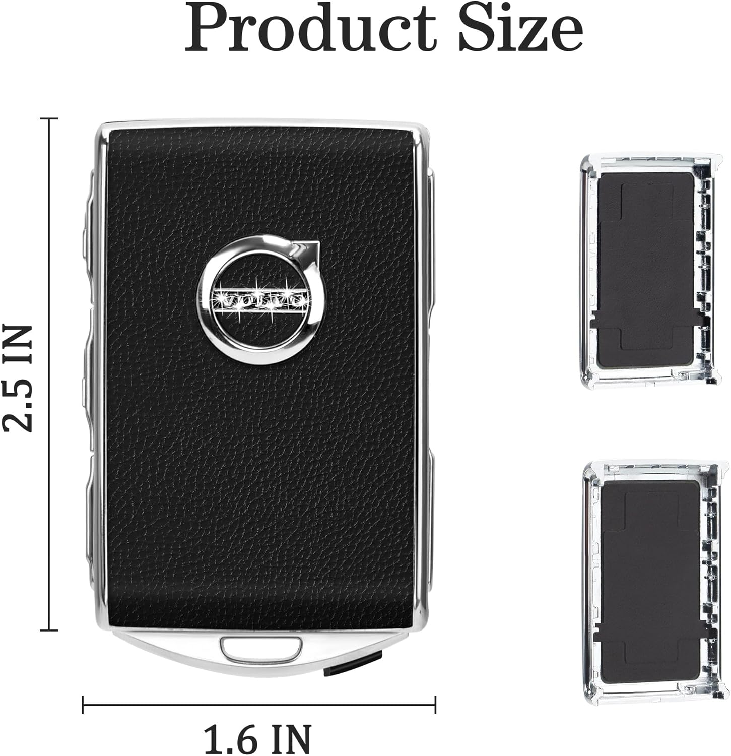 Car Key Case Fob Cover for Volvo XC90, XC60, XC40, S60, S90, V90, Polestar 1, Polestar 2, Polestar 3 Top Layer Cow Leather (Black) image number 3