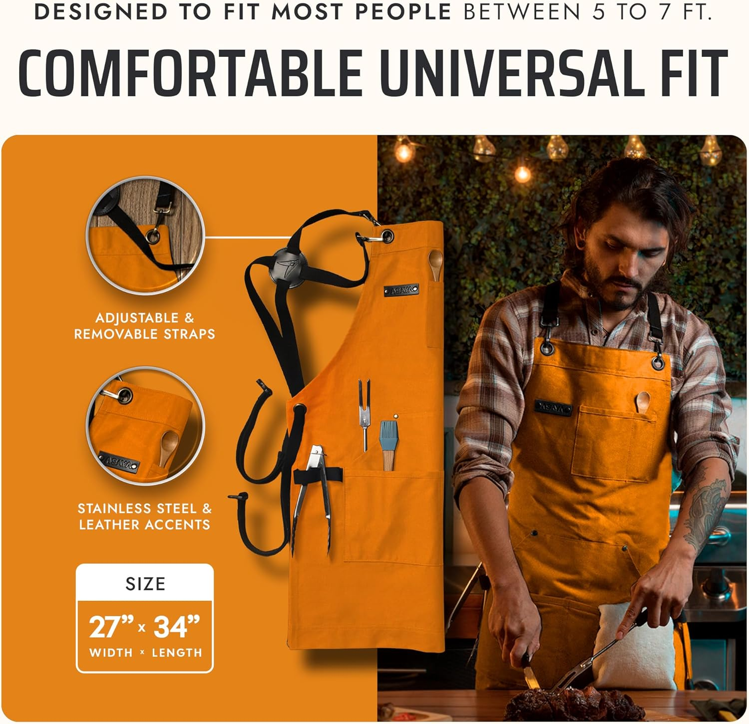 Asaya Chef Apron for Men and Women + Hand Towel and Bottle Opener - 10Oz Canvas - Blue-Green image number 5