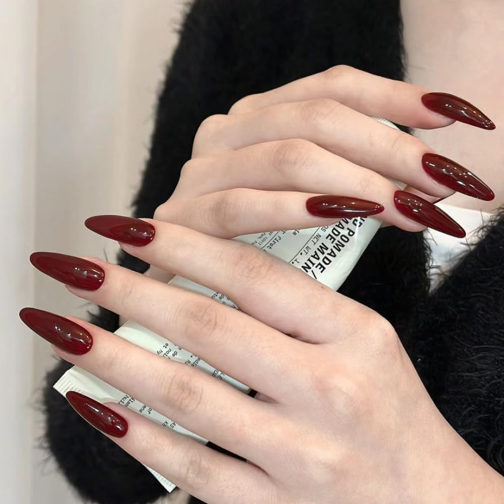 Ztcily French Almond False Nails Long False Nails with Glue for Women Girls Accessories or Gift Idea for Wedding Birthday Christmas Valentine'S Day