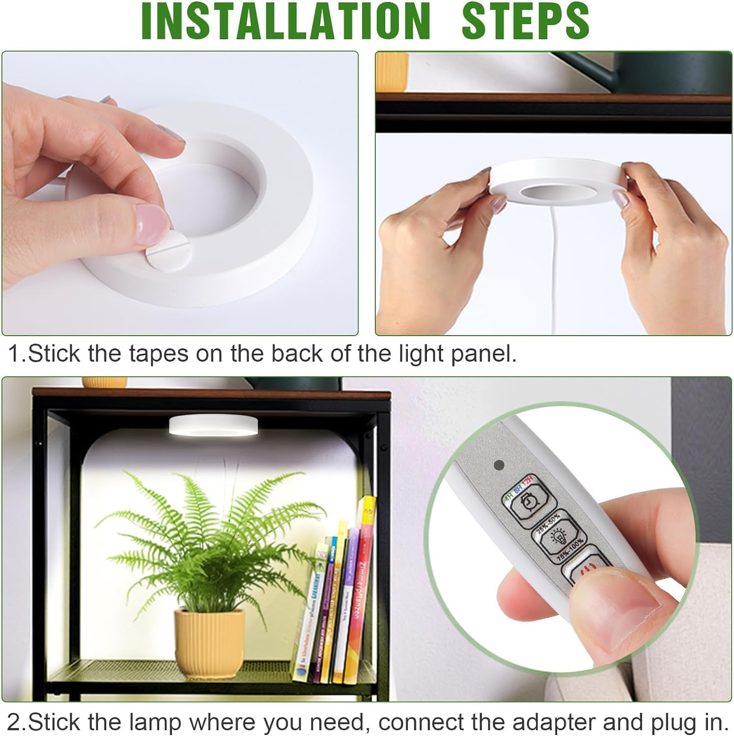 Ceiling Grow Light for Indoor Plants, Full Spectrum LED Halo Plant Light,Automatic Timer 3/9/12H,4 Dimmable Brightness Levels,5V Safe Voltage Growing Lamp,Ideal for Small Plants (3-In-1)