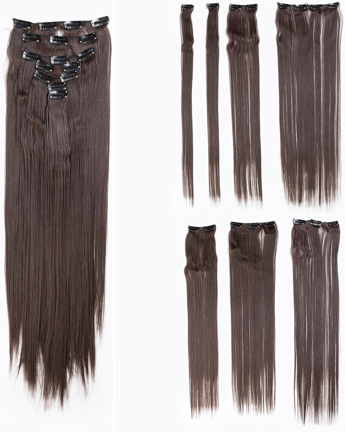 (1B-Off Black) - SWACC Women 60Cm Straight Full Head 7 Separate Pieces Heat Resistance Synthetic Hair Clip in Hair Extensions (1B-Off Black) image number 2