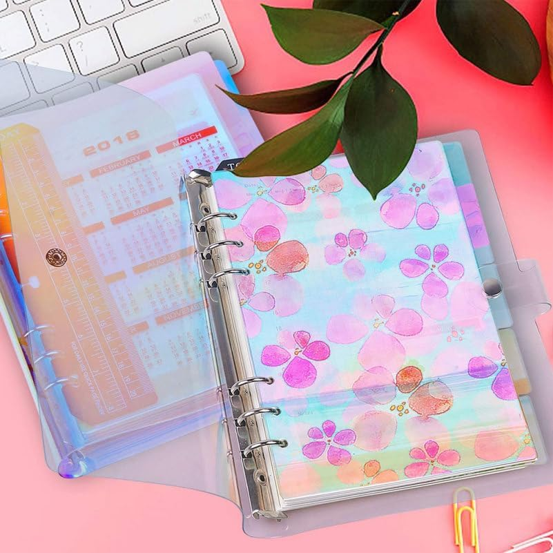 TEHAUX 12Pcs A5 Binder Index Dividers, Assorted Color PP 6-Hole Floral Pattern, Transparent Tab Dividers for Easy Organization, Separation Sheets Ideal for Office and School Use image number 3