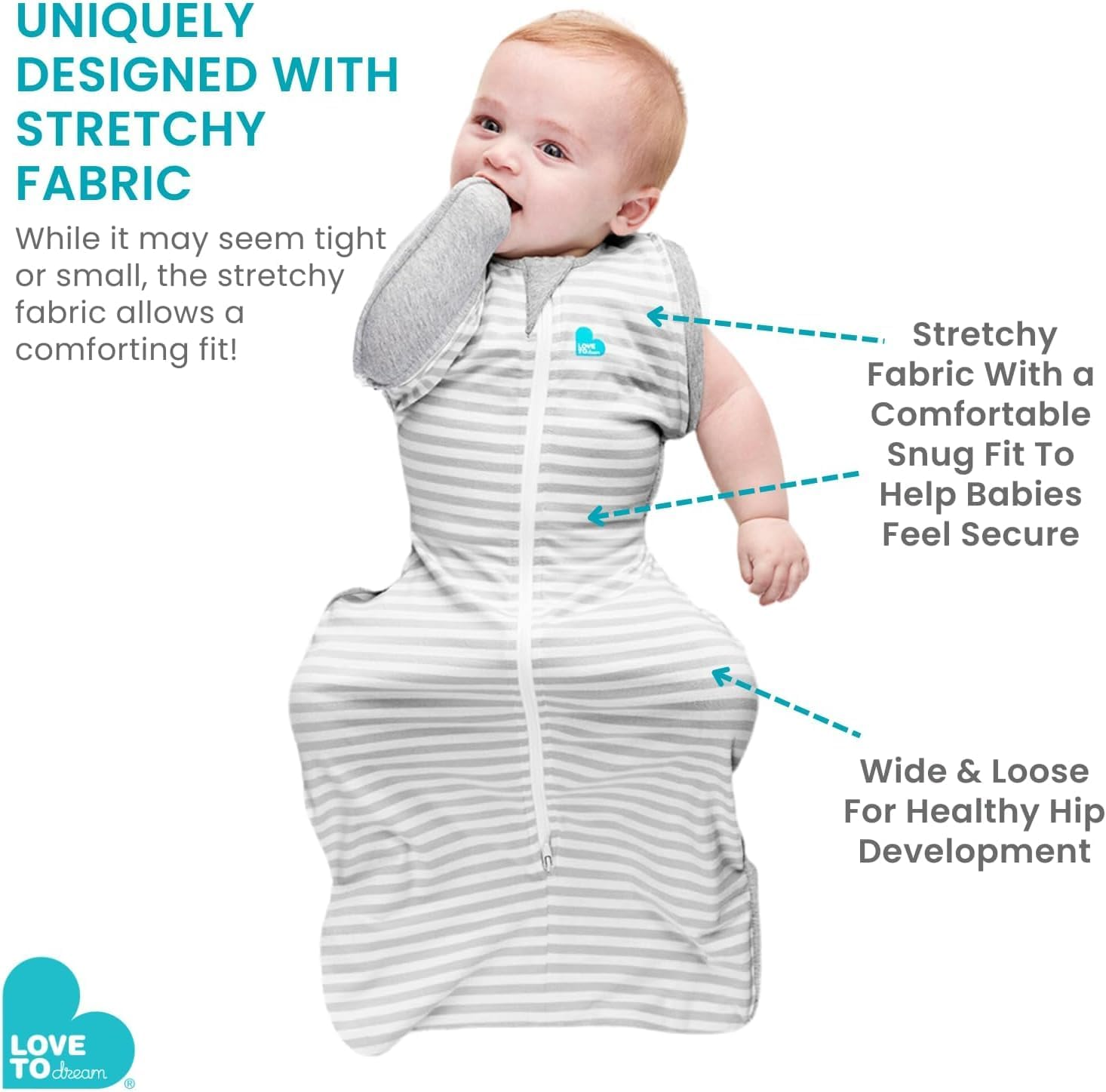 Love to Dream Swaddle up Transition Bag Bamboo LITE, Arms up Position, Soft and Sustainable Bamboo Fabric - Sleep Bag - 0.2 TOG - (24-27&deg;C) Ideal for Warm Weather (Heart Blush, Large, 8.5&ndash;11Kg) image number 6