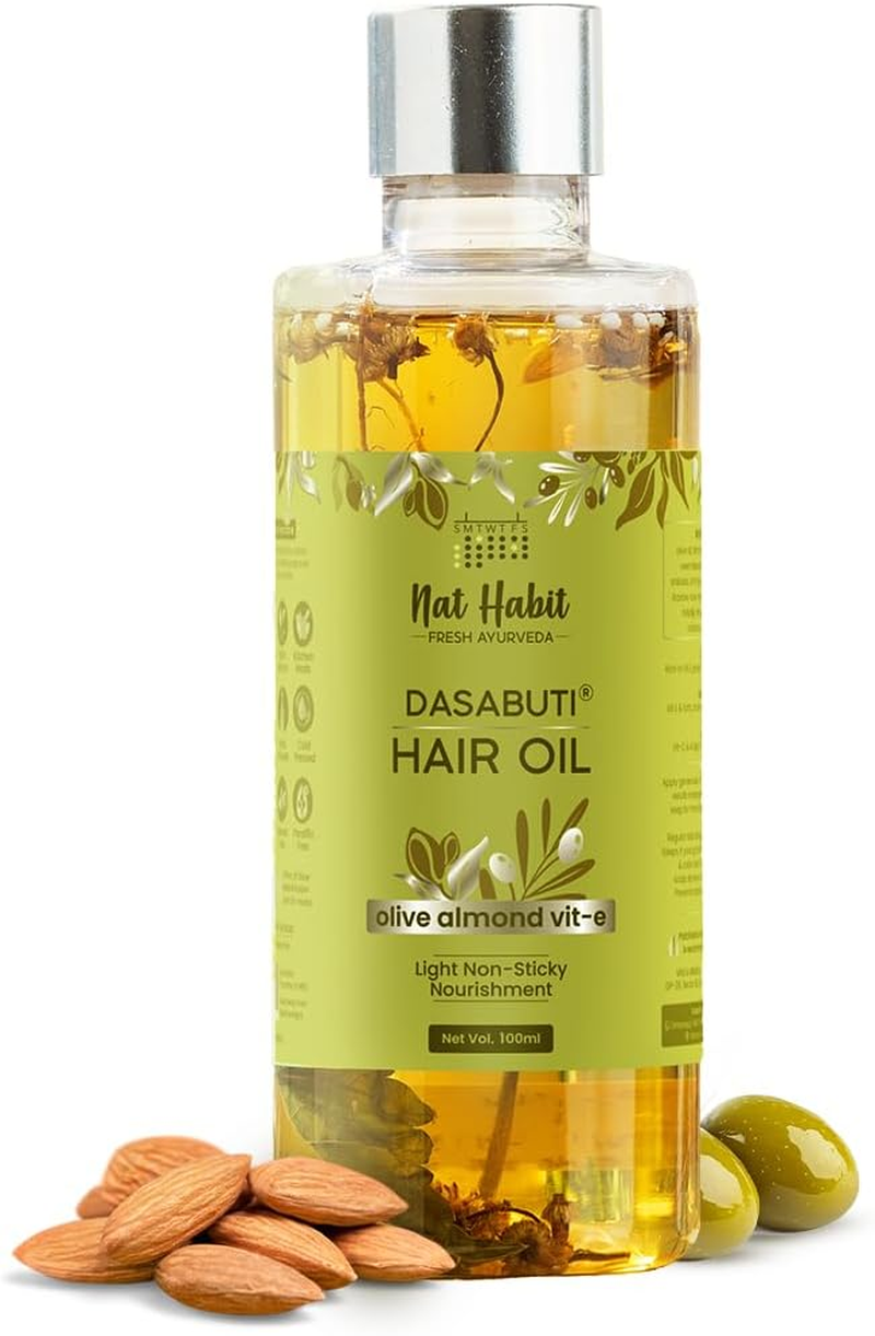 Nat Habit Olive Almond Summer Light Hair Oil with Vitamin E for Men & Women, All Hair & Scalp Types, No Paraffin, Mineral Oil, Preservatives & Chemicals, 100Ml image number 2