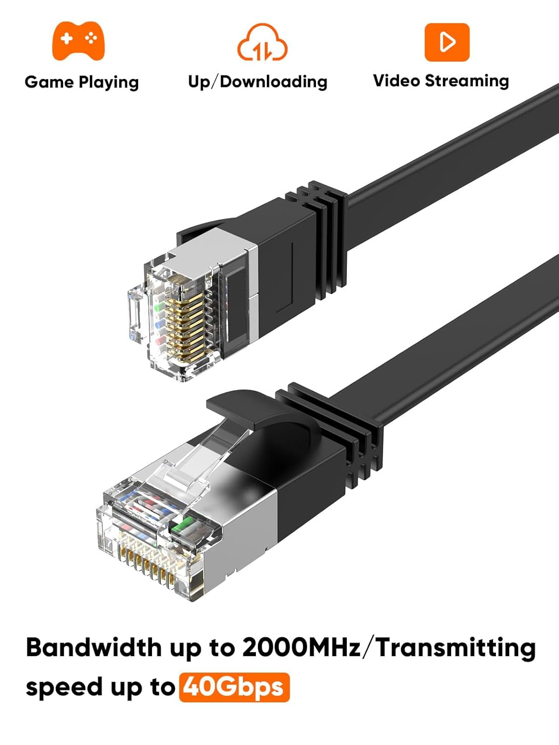 Cablecreation Flat Cat8 Ethernet Cable 16.6FT, 40Gbps 2000Mhz High Speed Slim Internet LAN Cable Cord Gigabit RJ45 Router Cable Compatible for Computer Laptop PS5 PS4, Switch Box PC, TV Box, 5M, Black image number 6