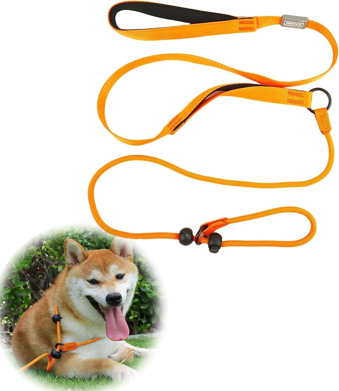 Slip Lead for Dogs Leash with Comfy Handle, 1Pc Anti-Pull Strong Adjustable Nylon Comfy Handle Dog Lead Rope, Anti-Pull Anti-Choking Training Rope for Outdoor Puppy, Orange image number 4