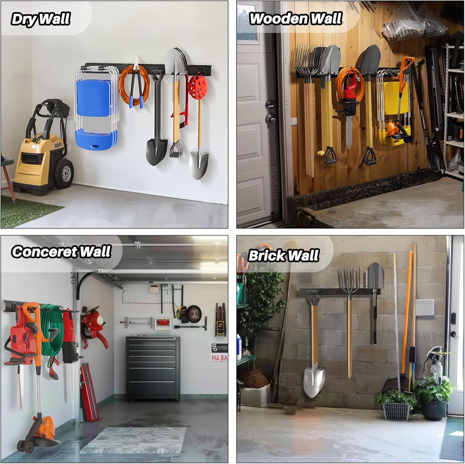 Garage Garden Tool Organizer Wall Mount, Heavy Duty Garage Tool Storage Rack 64 Inches, Max Load 440Lb - Shovel, Rake, Folding Chair, Weed Eater Storage image number 6