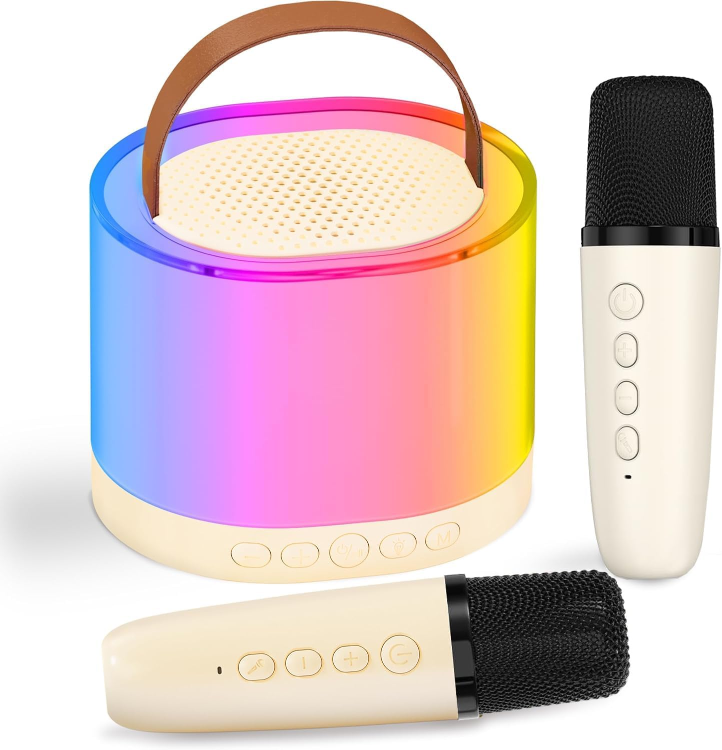 Karaoke Machine for Kids Adults, Portable Bluetooth Mini Karaoke Microphone Singing Speaker with 2 Wireless Mic and Light,Toys for All Smartphones,Tablets PC (Milk White) image number 2