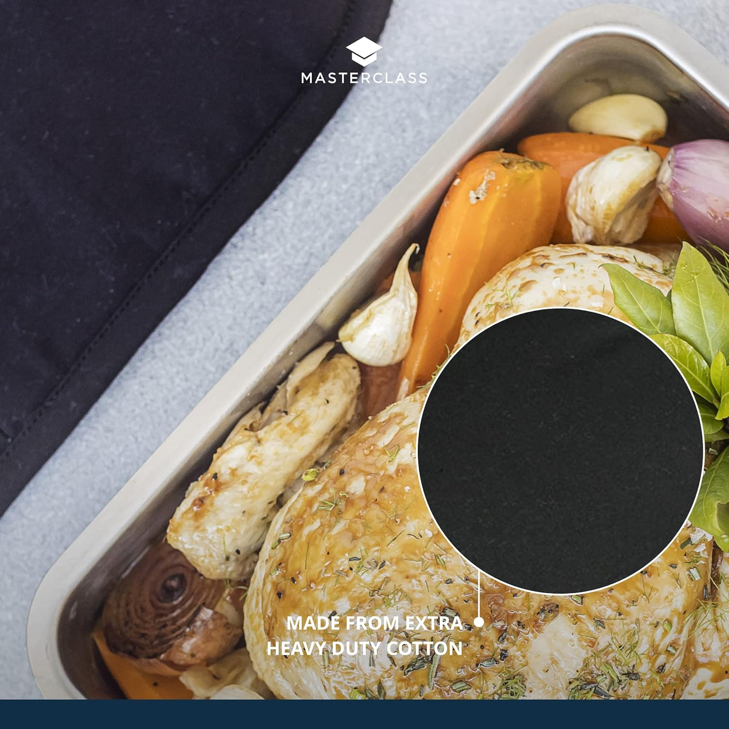 Masterclass Oven Gloves, Heat Resistant, Duble-Sided, Heavy-Duty Cotton, Black image number 4