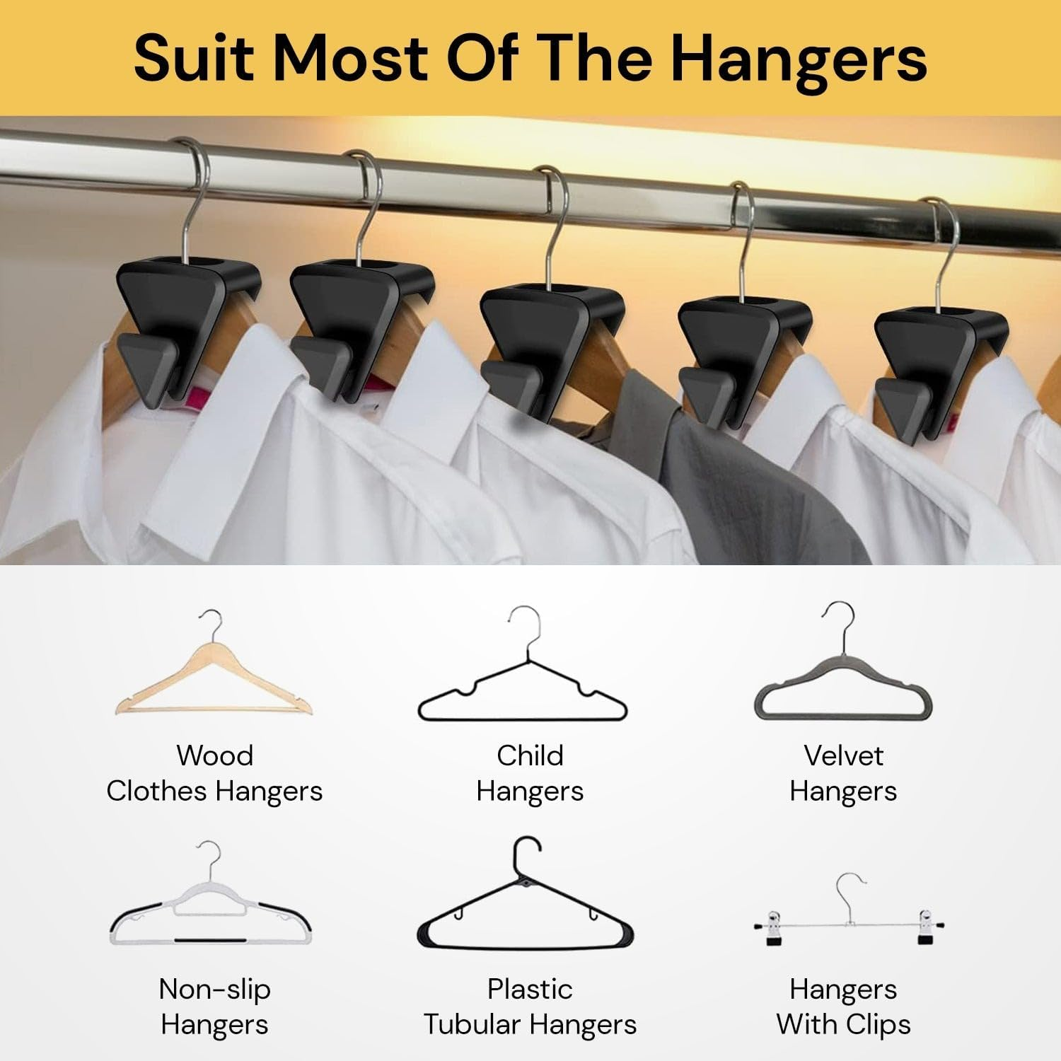 EZONEDEAL 18Pcs Space Saving Hanger Hook, Triangles Hanger Hooks, Black Clothes Hanger Connector Hooks, Heavy Duty Hanger Hook Space Saver, Clothes Hanger for Closet Organizer image number 2