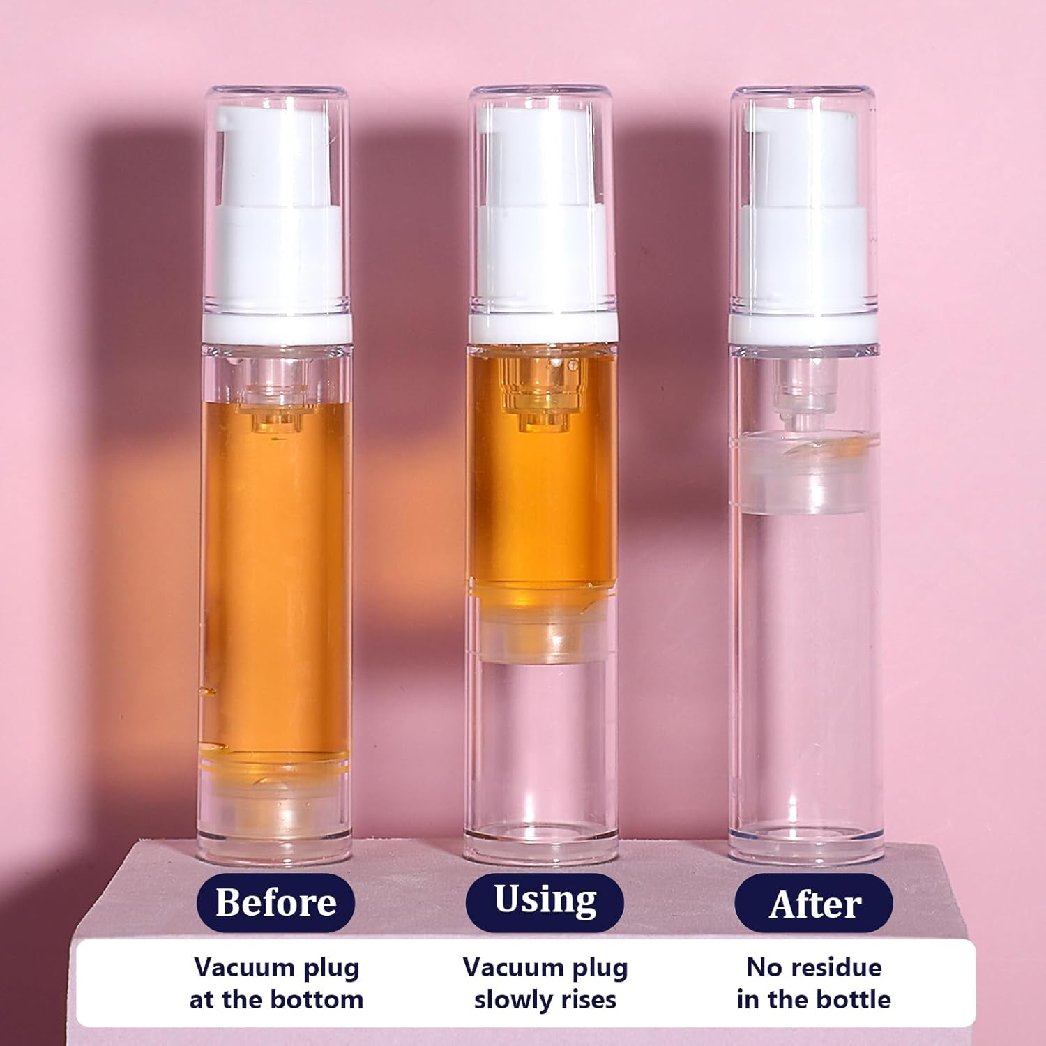 Aiyorse 4 Pcs Refillable Clear Travel Pump Bottles, 10Ml Airless Cosmetic Container for DIY Foundation, Essential Oils, Disinfectant Spray (White) image number 6