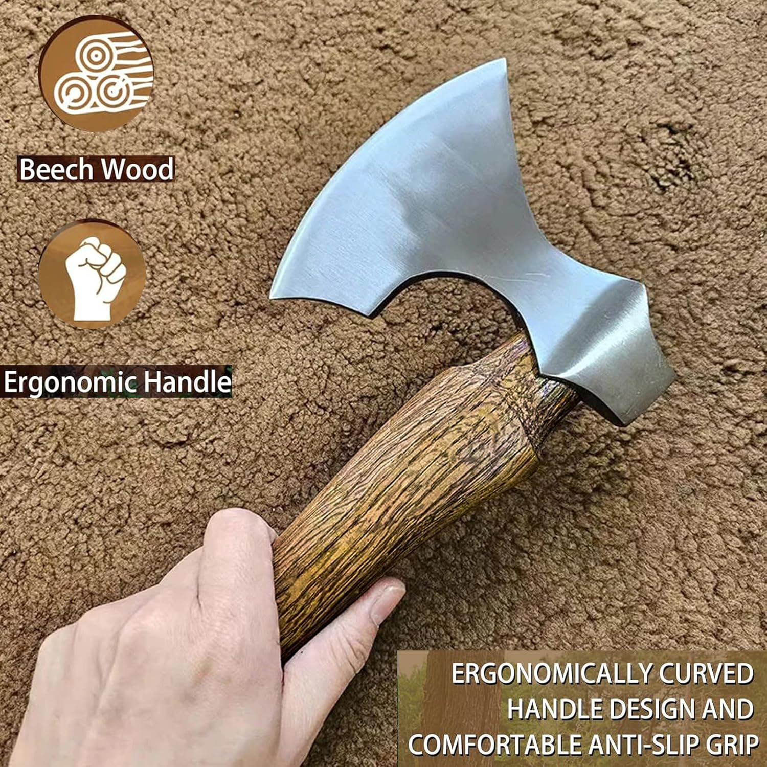 Wood Axe Small Outdoor Camp Hatchet for Splitting and Kindling, Hand-Forged with Sheath High Carbon Steel Garden Camping Tools Survival Chopping Forged Viking Axe with Beech Handle image number 4