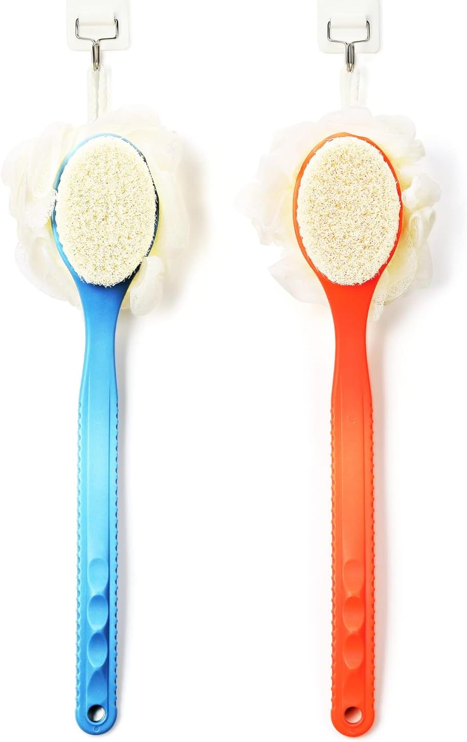 Fokmuaex 1Pcs Long Handle Body Shower Brush with Soft Bristles & Exfoliating Loofah Bath Sponge - 13.4 Inch Blue Back Scrubber for Adults, Bathroom Accessories image number 5