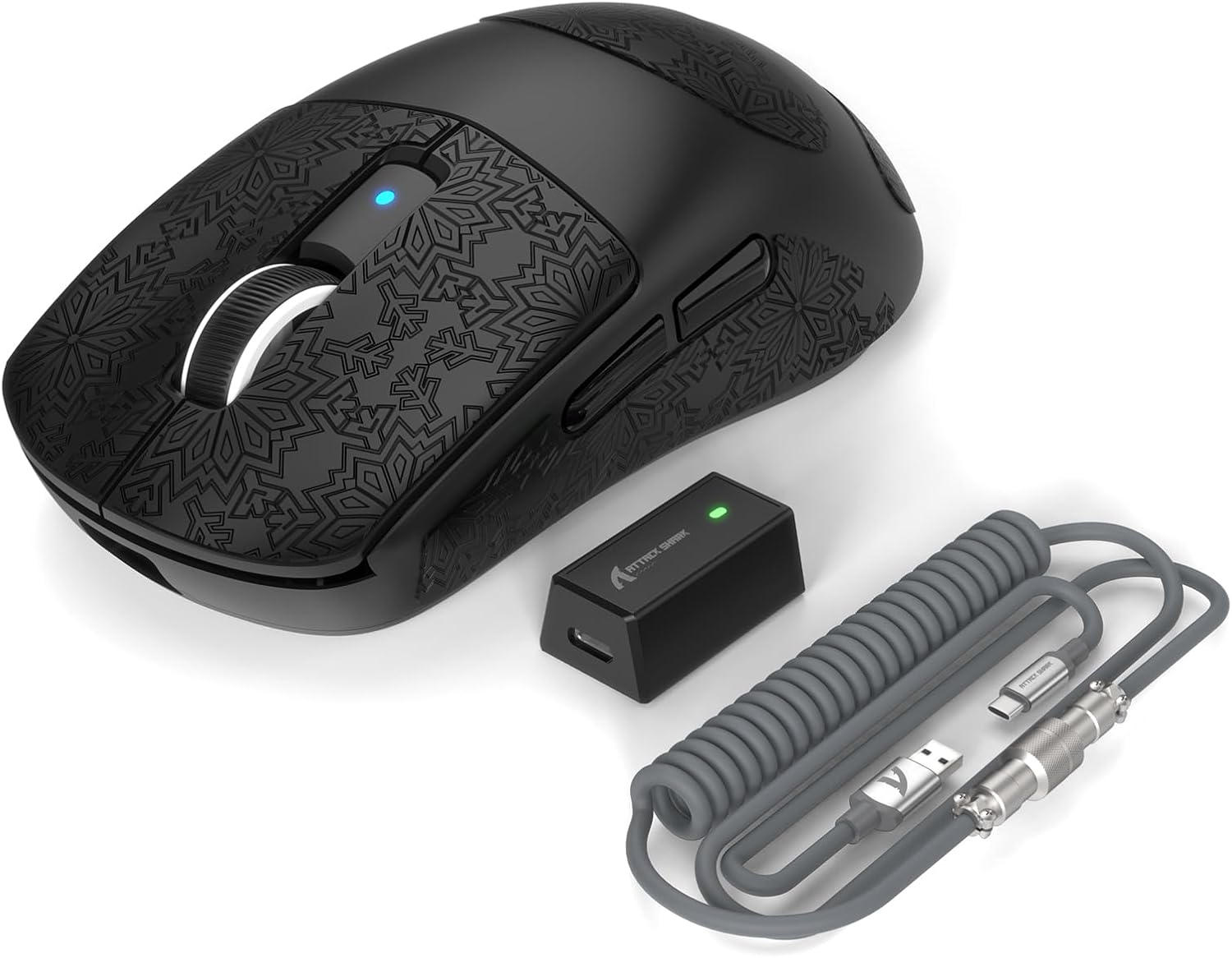 Attack Shark R6PRO 39G Superlight Wireless Gaming Mouse,Pixart PAW3950MAX 42000 DPI,MCU Nodic 52840 Computer Mouse,8K Polling Rate Web Driver,Bt/2.4Ghz/Wired Tri-Mode Mice with Coiled Cable-White