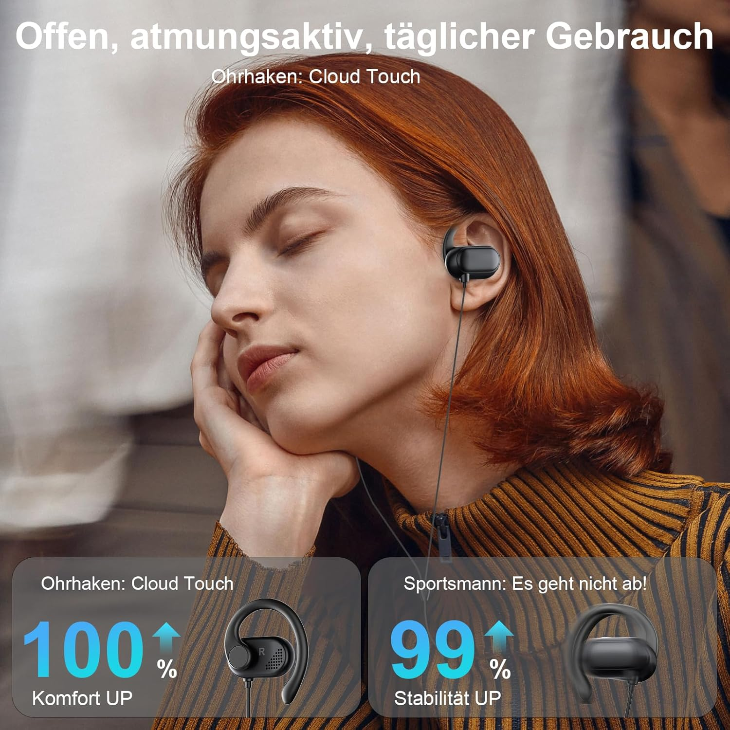 Open-Ear Headphones USB C Sport Adjustable Ear Hook Microphone & Volume Control Type C Headphones with Cable for Samsung Galaxy S25 S24 for Iphone 17 Air 16 15 Pixel 10 9 8 Headphones for Oneplus 13 image number 5