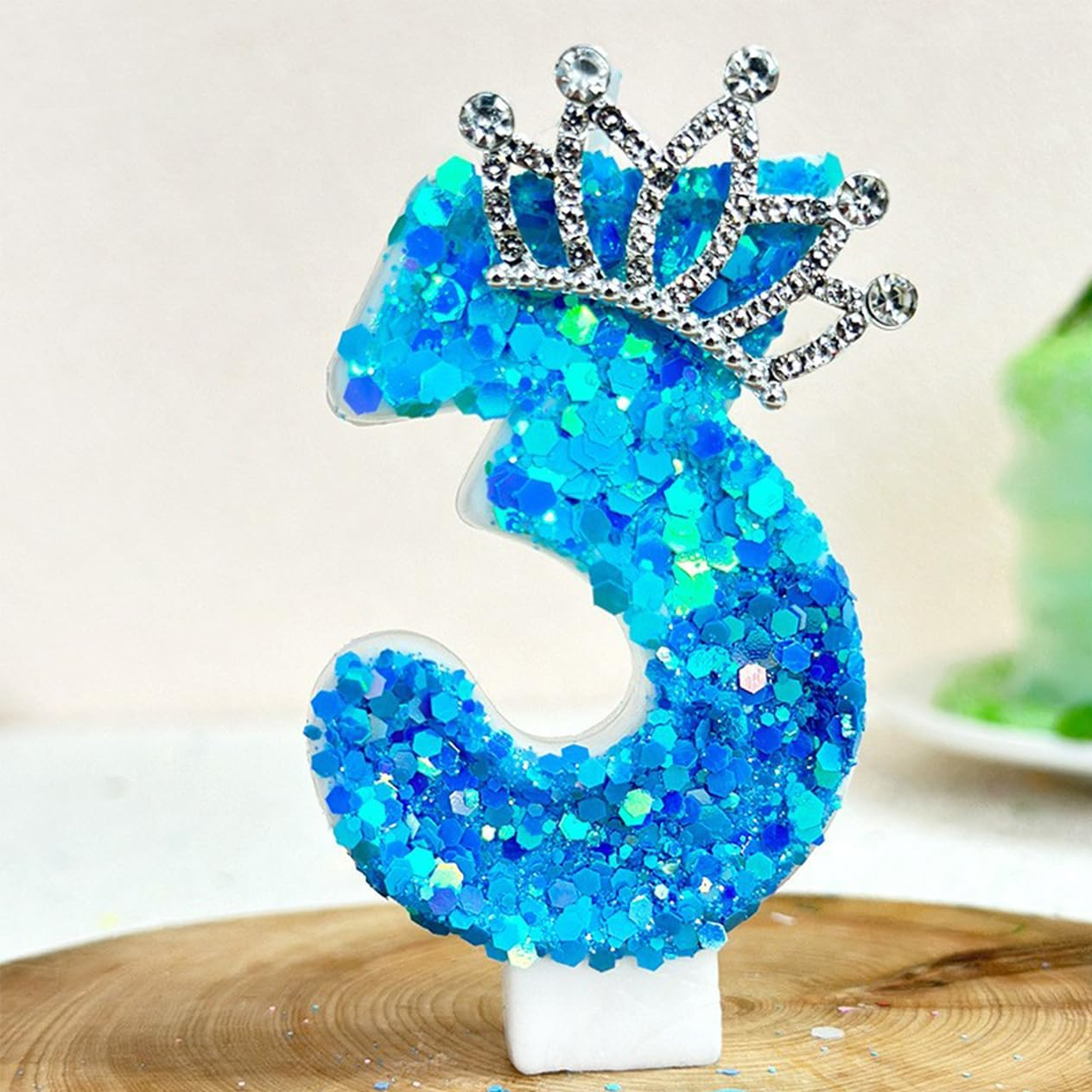 Crown Number 2 Candle 2Nd Birthday Candle for Cake with Sequins, Two Years Old Cake Decoration Party Decor for Birthday Anniversary Celebrations Blue
