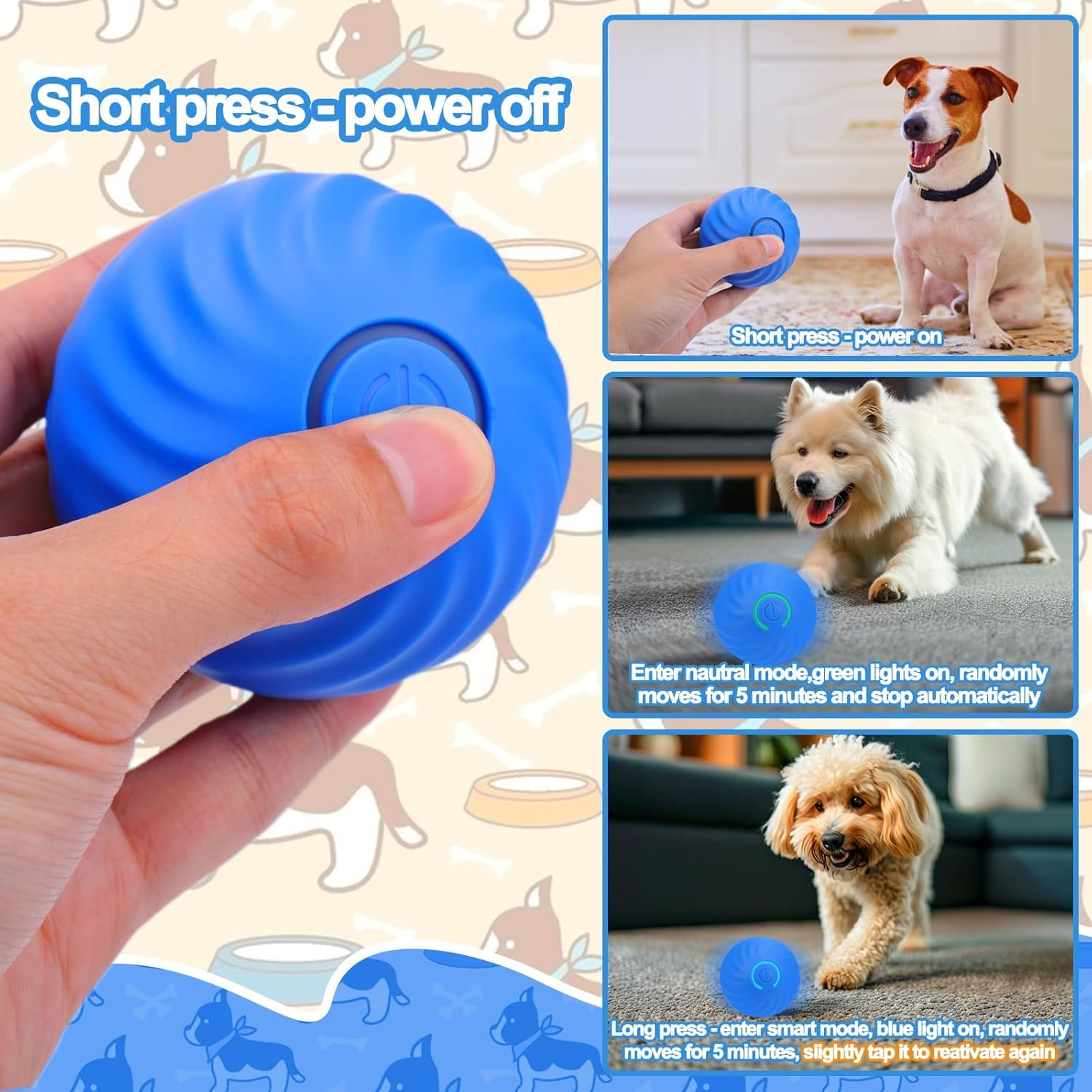 Interactive Dog Toys Ball, Self Rolling Dog Ball with Cover Anti-Chewer for Small/Medium/Large Puppy Pet Dog Toys, Active Rolling Ball for Dogs Enrichment, Motion Activated Toys That Move on Its Own image number 3